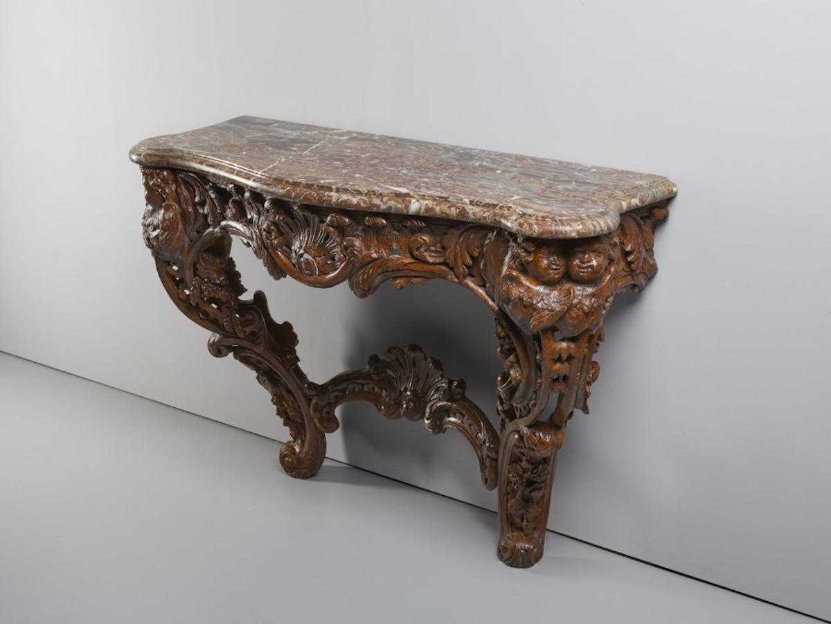 18th Century and Earlier French console table Louis XV period in Natural Oak Wood Marble top For Sale