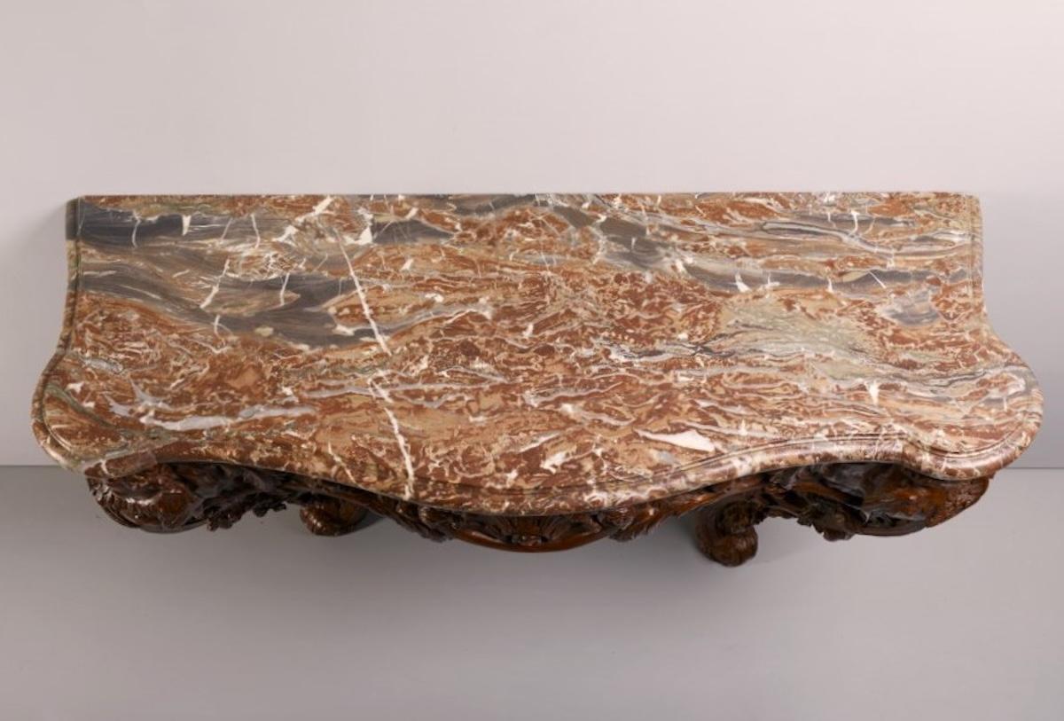 French console table Louis XV period in Natural Oak Wood Marble top For Sale 1