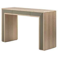 Galileo Lux modern console table in Eucalyptus with leather inserts