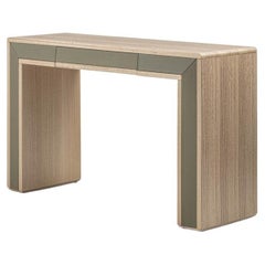 Console moderne Galileo Lux en Eucalyptus avec inserts en cuir