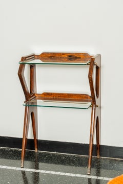Iconic Ico Parisi Console in Walnut, Brass and Glass, Italy, 1950s