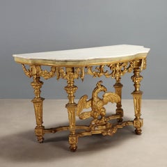 Carved and Gilded Wood Console Table Italy Mid-19th Century
