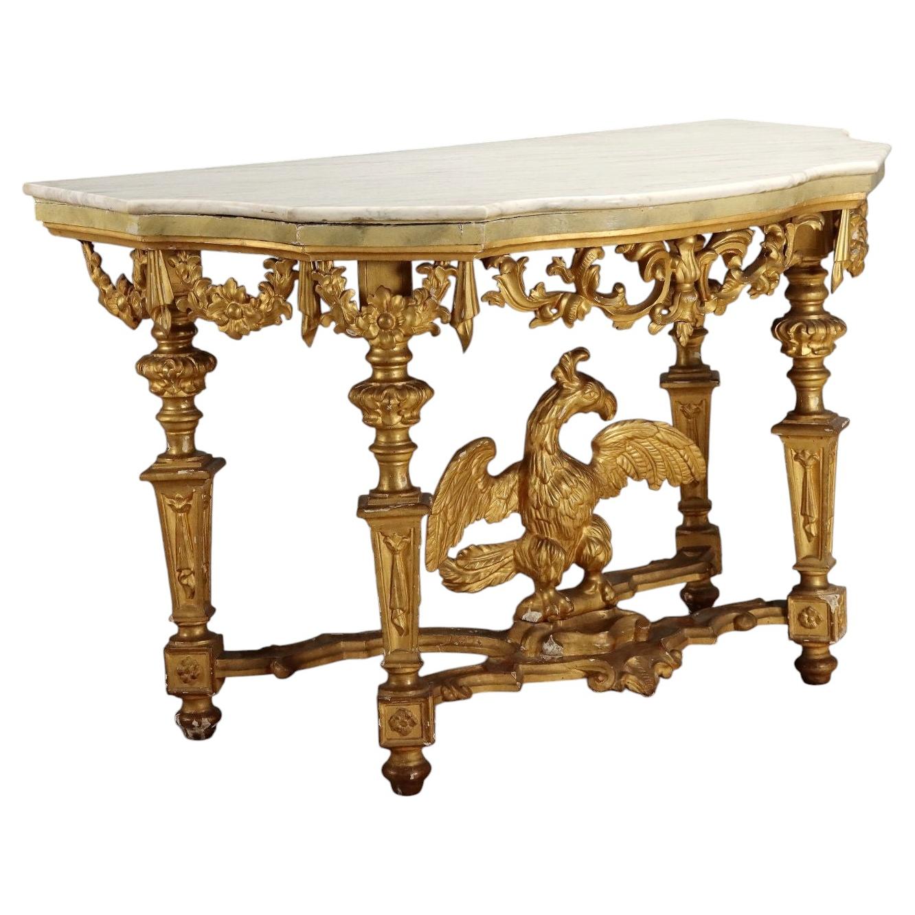 Carved and Gilded Wood Console Table Italy Mid-19th Century For Sale