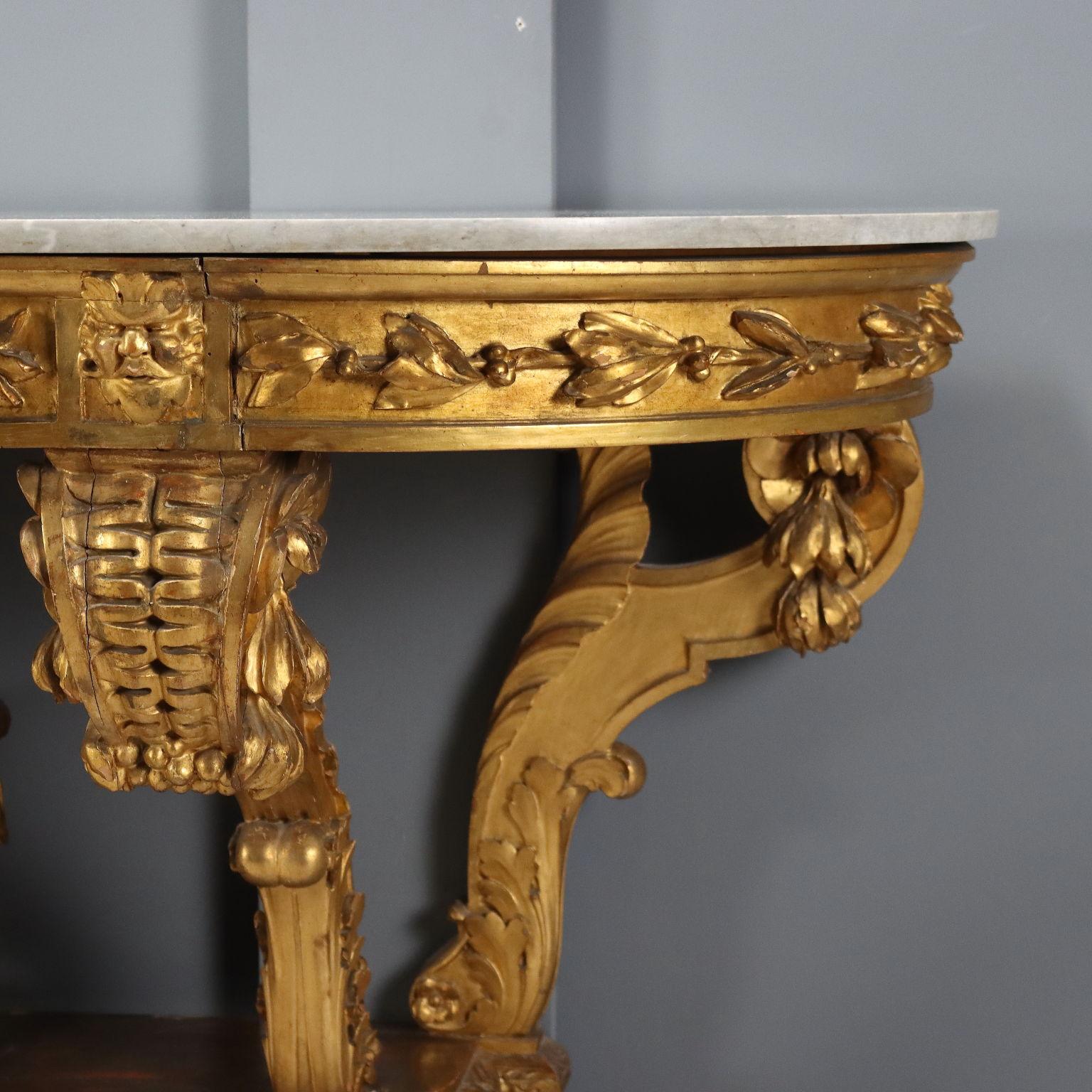 Italian Consolle in Legno Intagliato e Dorato Lombardia Ultimo Quarto XIX Secolo For Sale