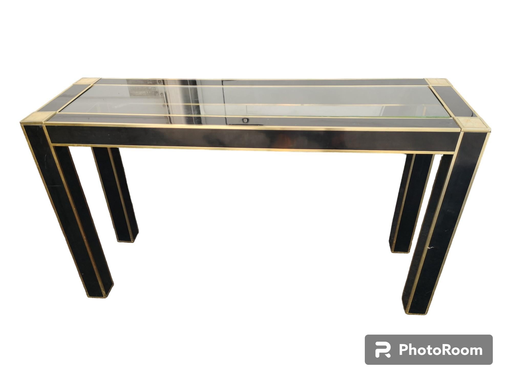Late 20th Century Pierre Cardin brass and crystal wood console table for Roche Bobois late 1970s For Sale