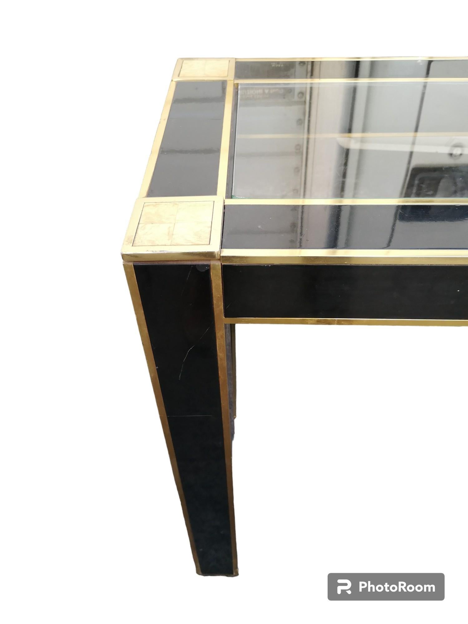 Brass Pierre Cardin brass and crystal wood console table for Roche Bobois late 1970s For Sale