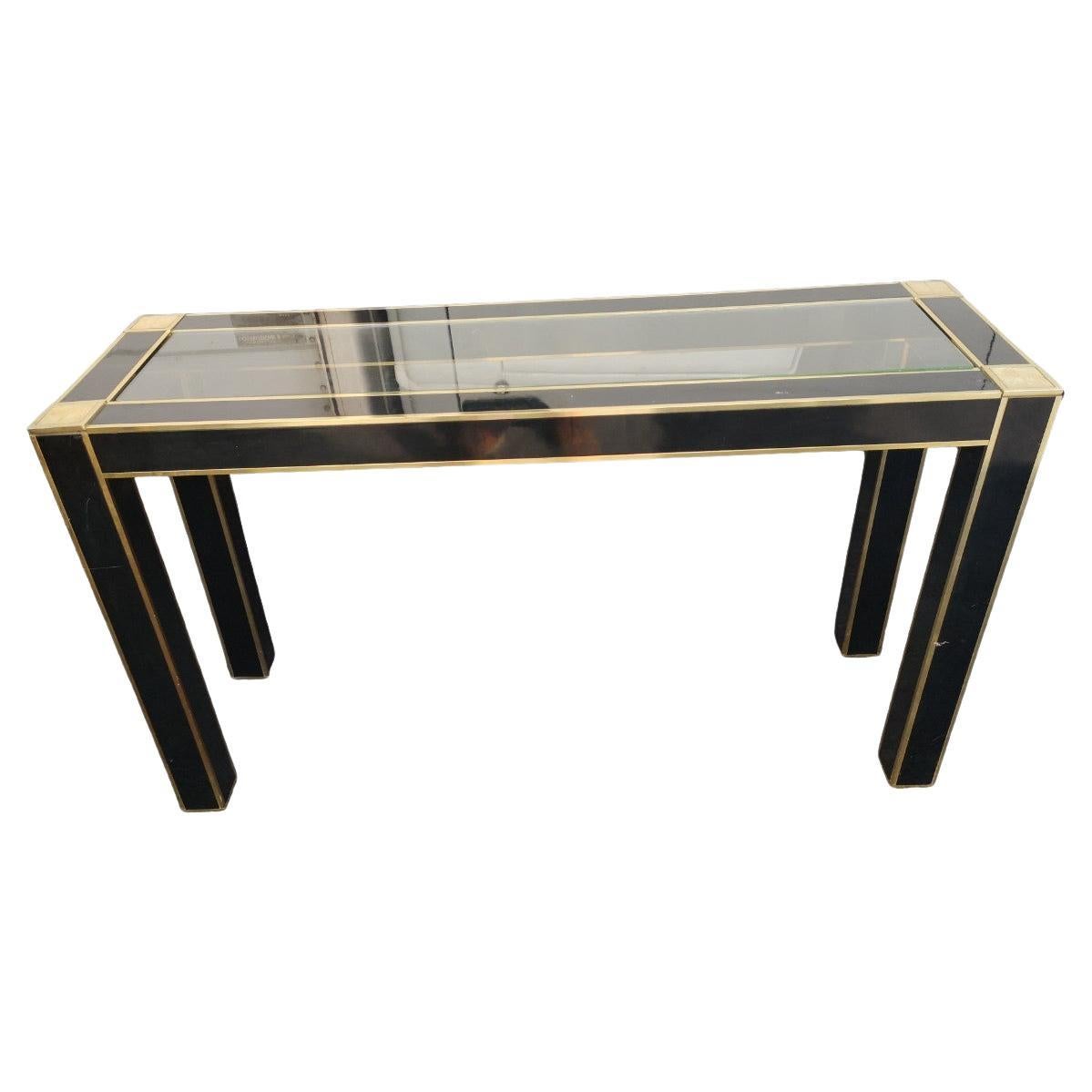 Pierre Cardin brass and crystal wood console table for Roche Bobois late 1970s For Sale