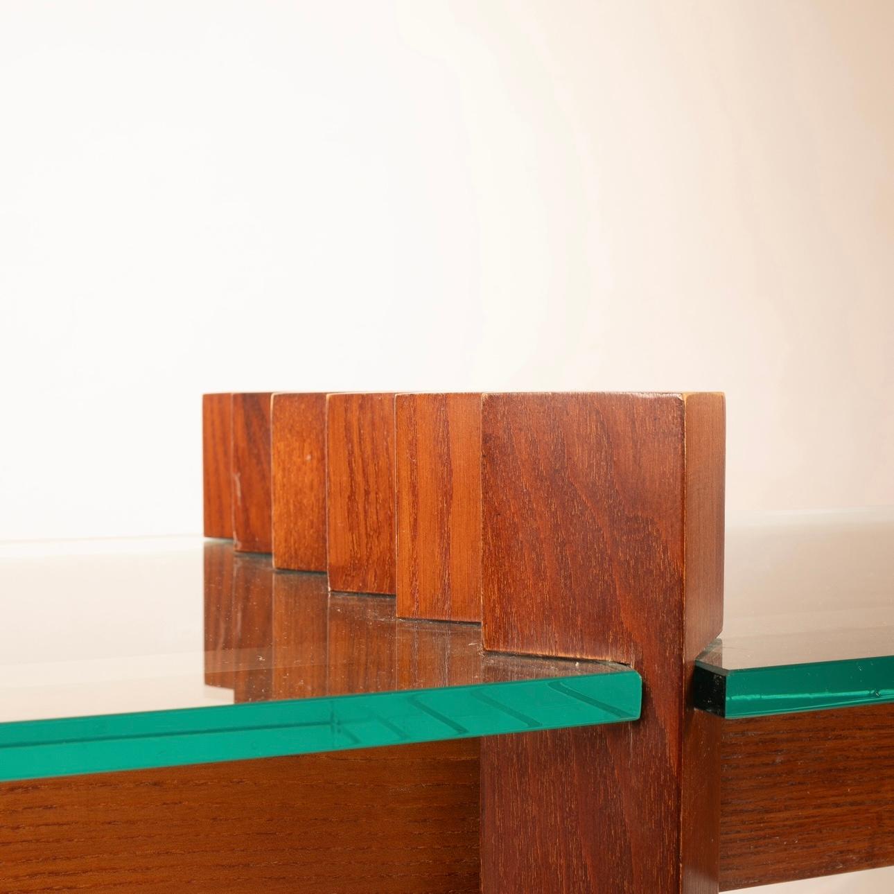 Mid-20th Century Solid Wood and Crystal Console Table from the 1960s att. Carlo Scarpa 1960's For Sale