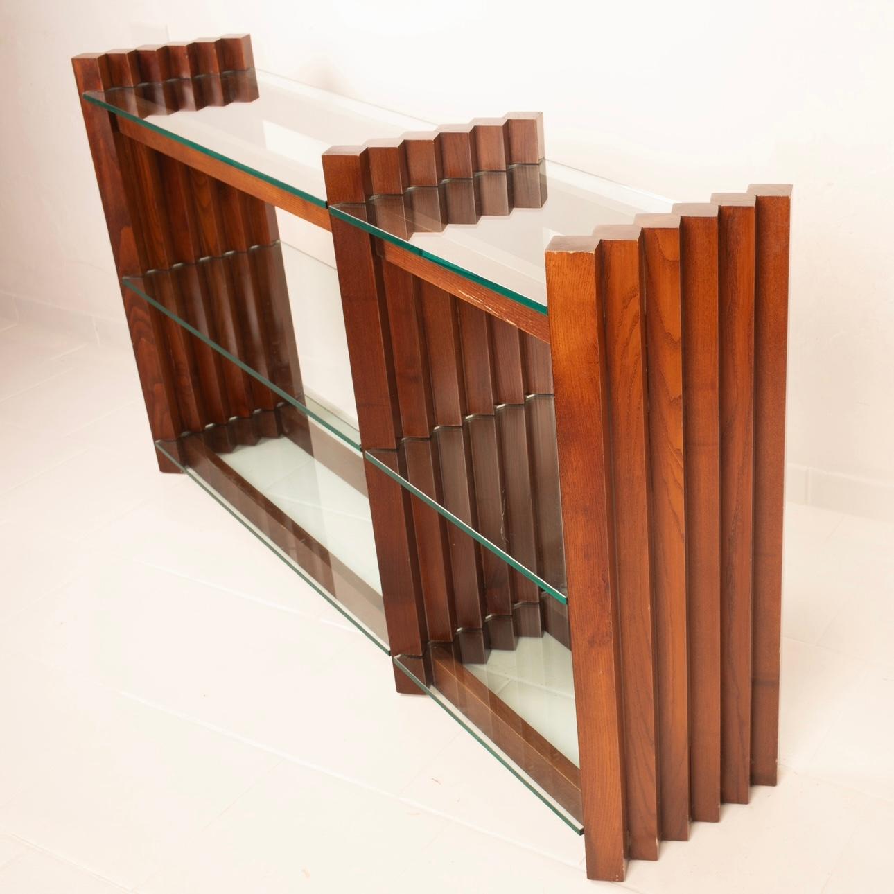 Solid Wood and Crystal Console Table from the 1960s att. Carlo Scarpa 1960's For Sale 4