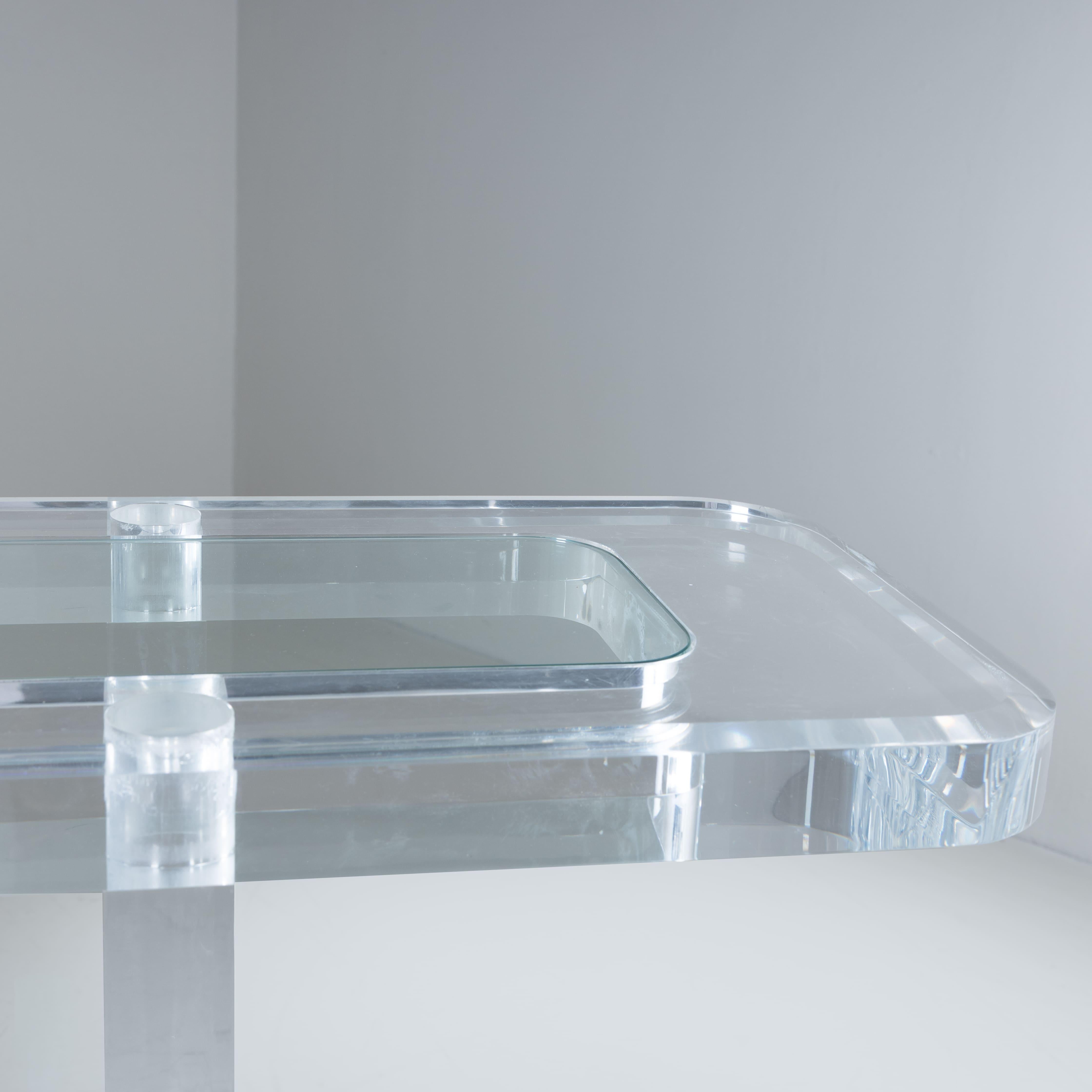 Thick transparent plexiglass console table, glass top, 1980s For Sale 6