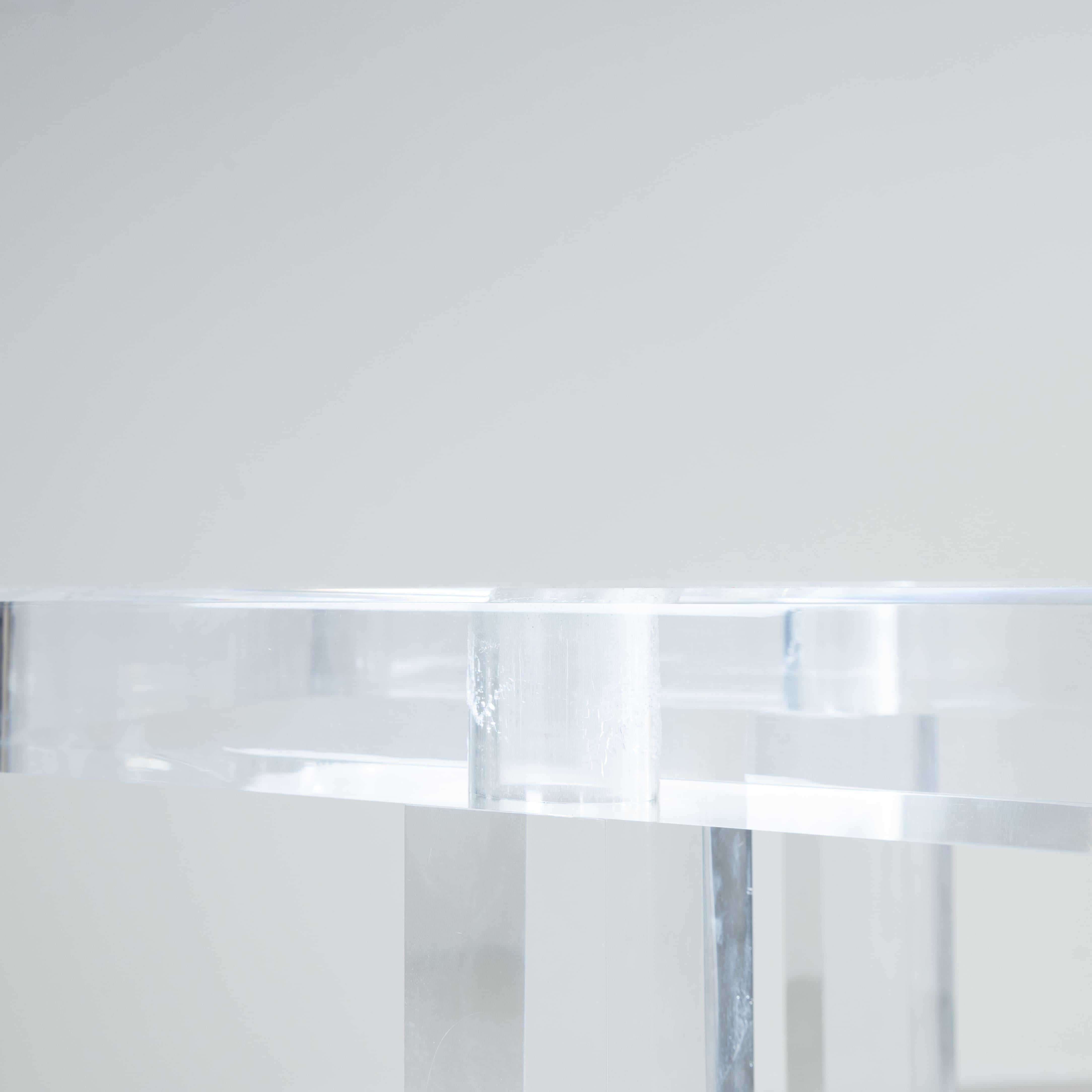 Thick transparent plexiglass console table, glass top, 1980s For Sale 1