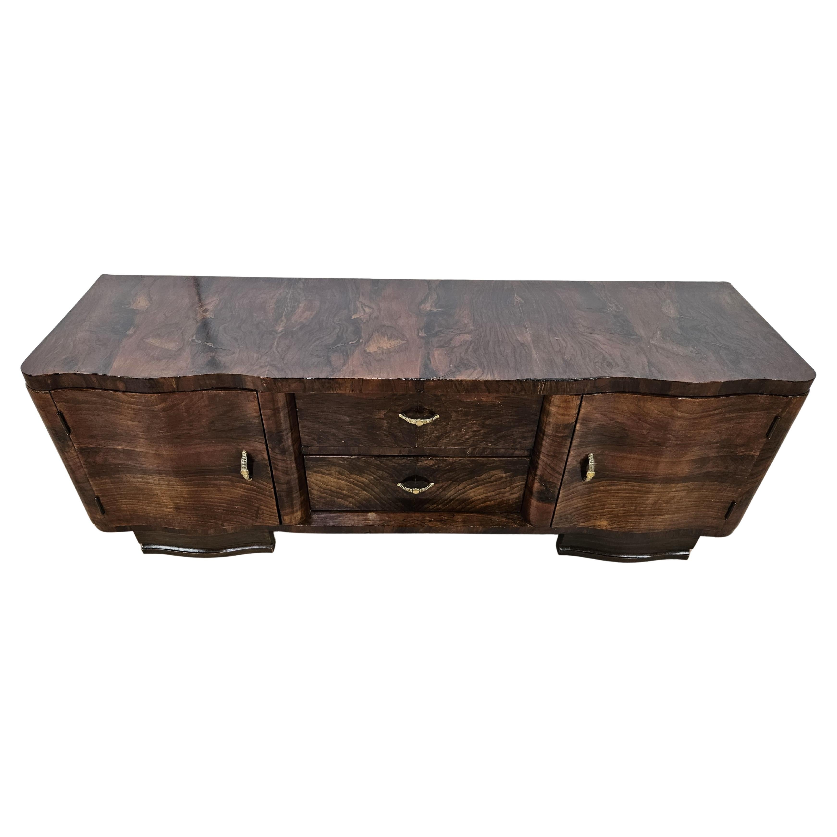 Art Deco mahogany burl console table with drawers 20th century