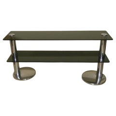 Smoked glass, steel and chrome plated console table, Italy 1970s