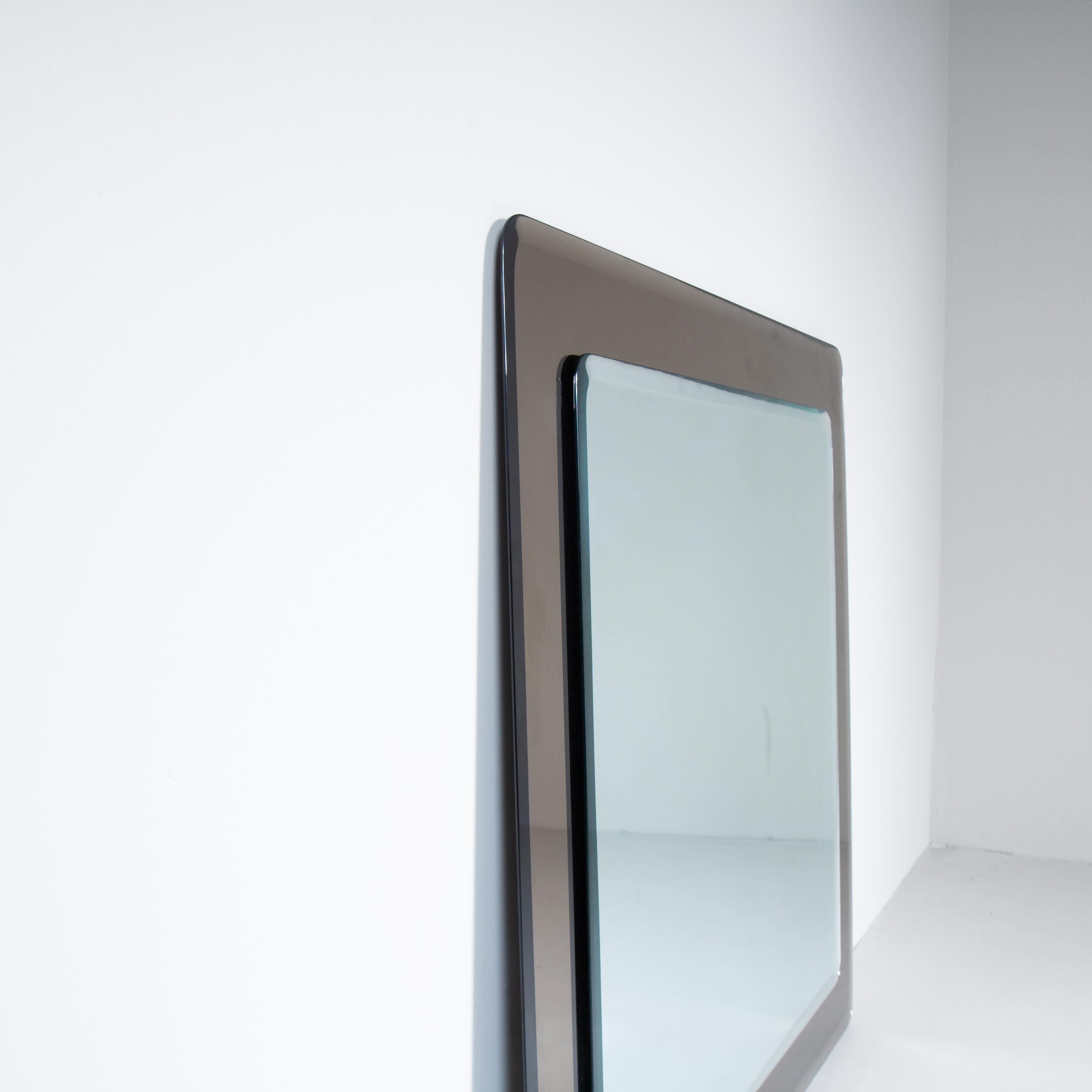 Smoked glass console table with beveled mirror, 1970s For Sale 3