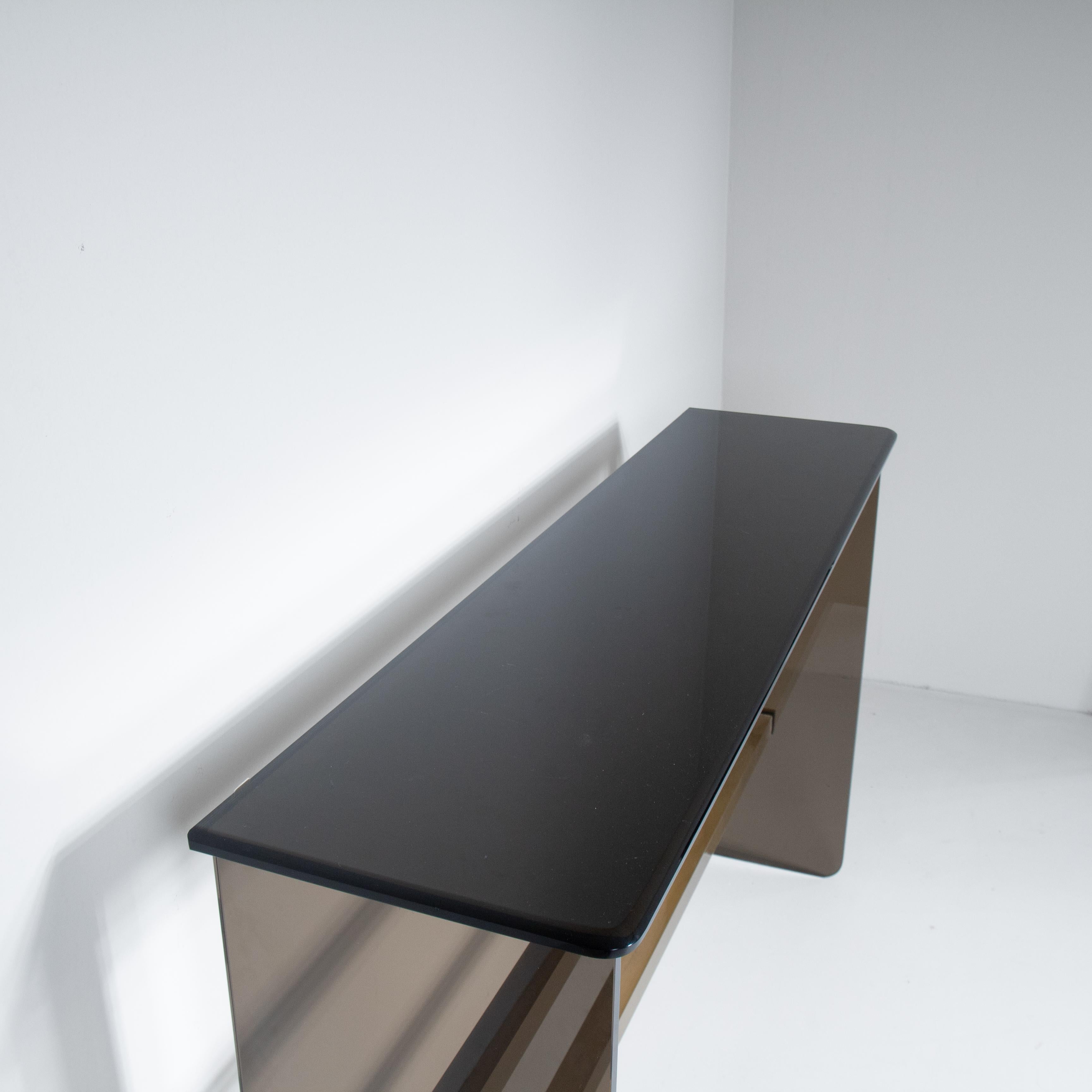 Mid-20th Century Smoked glass console table with beveled mirror, 1970s For Sale