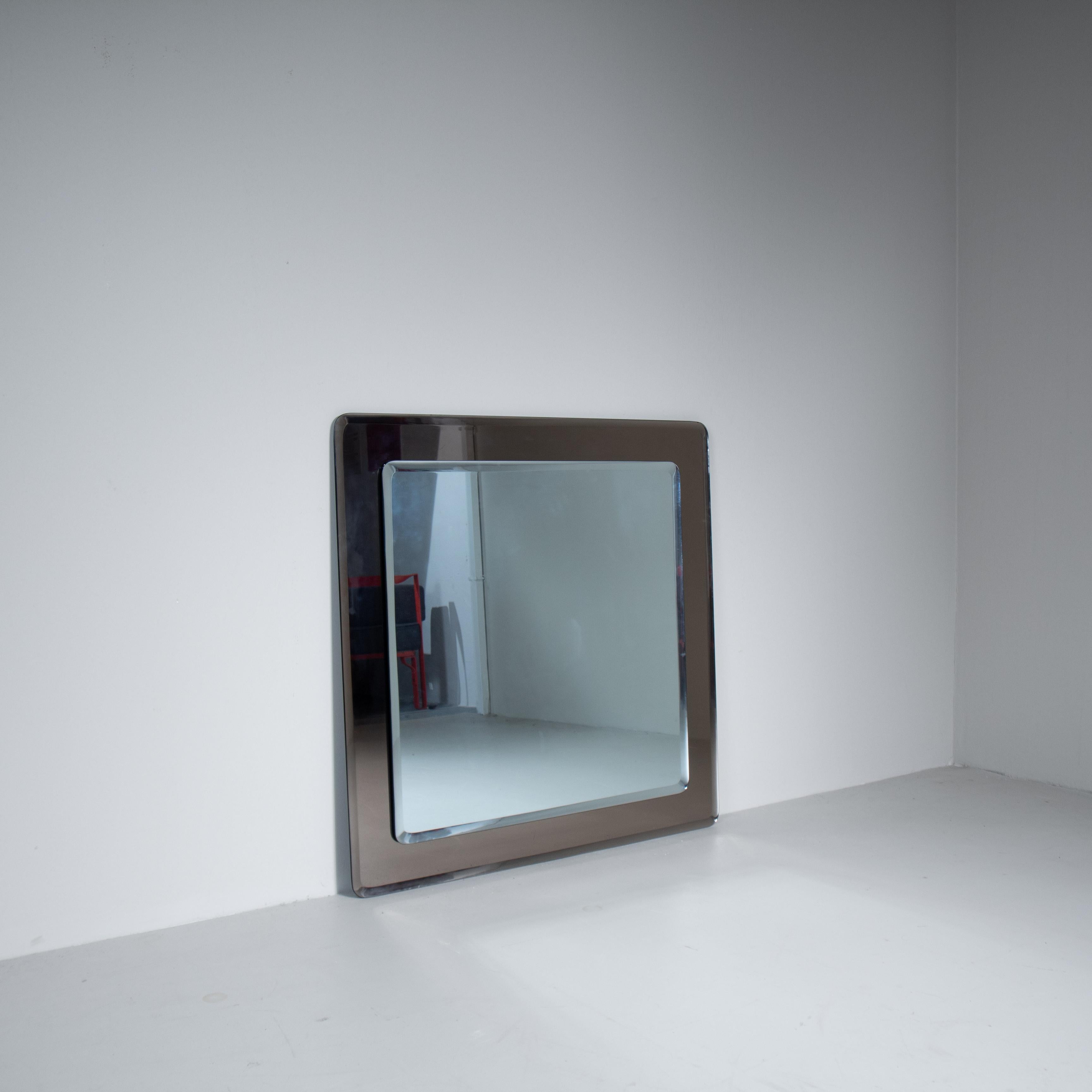 Smoked glass console table with beveled mirror, 1970s For Sale 2