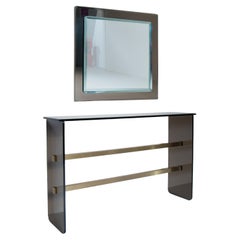 Konsolentisch aus Rauchglas mit abgeschrägtem Spiegel, 1970
