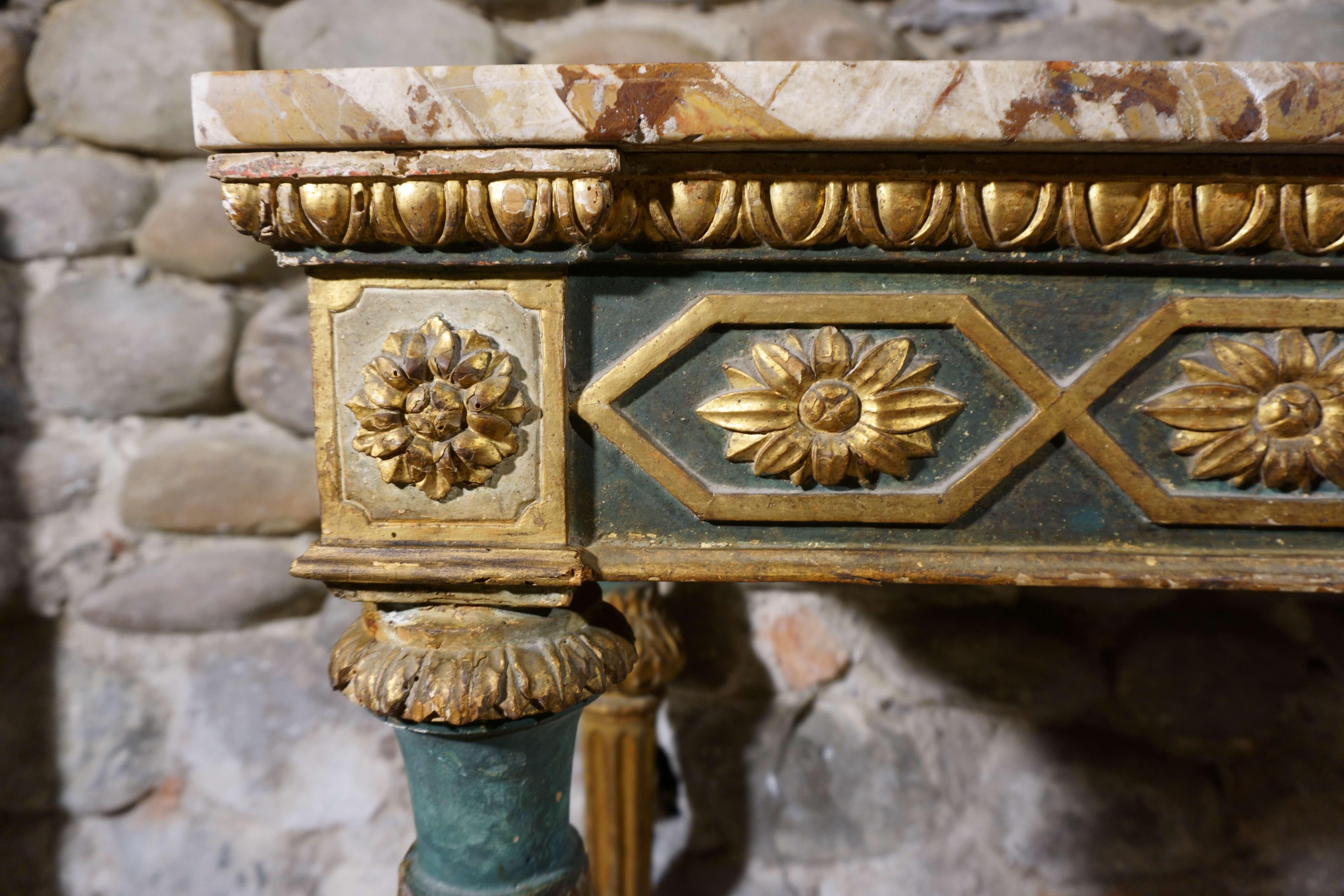 Italian console table Louis XVI eighteenth era Lacquered and Gilded Wood Marble top 5