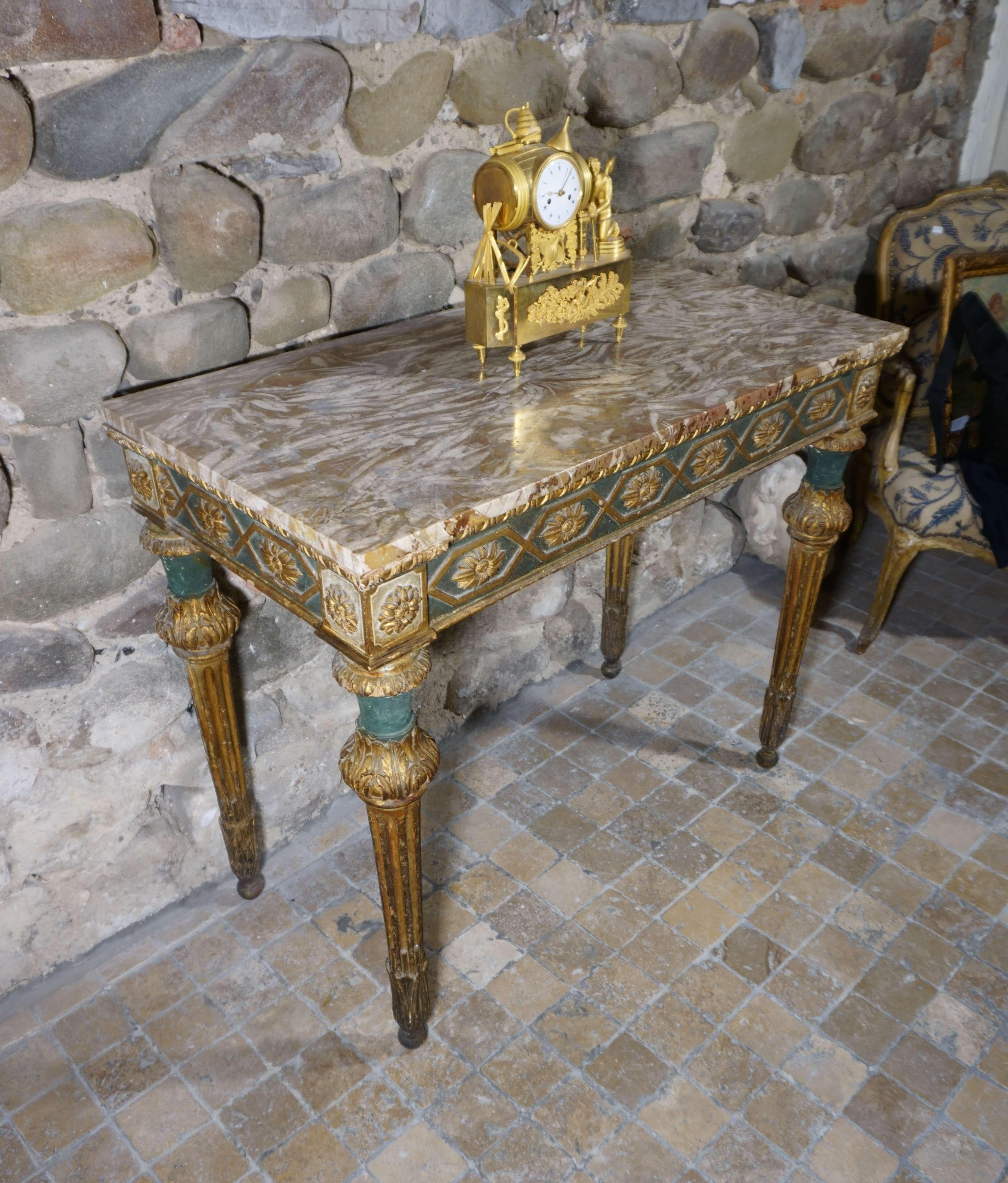 Italian console table Louis XVI eighteenth era Lacquered and Gilded Wood Marble top 7