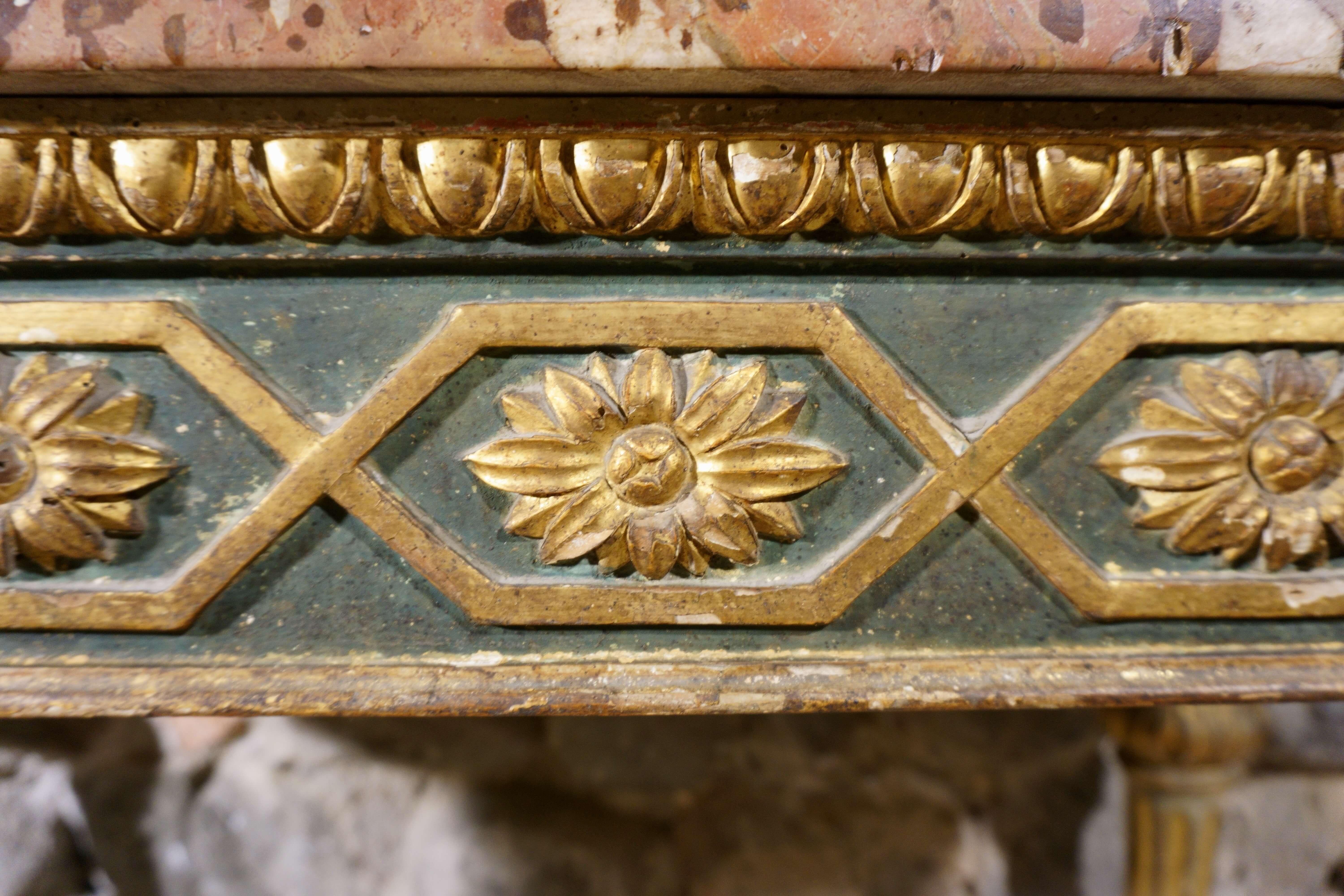 Italian console table Louis XVI eighteenth era Lacquered and Gilded Wood Marble top 2