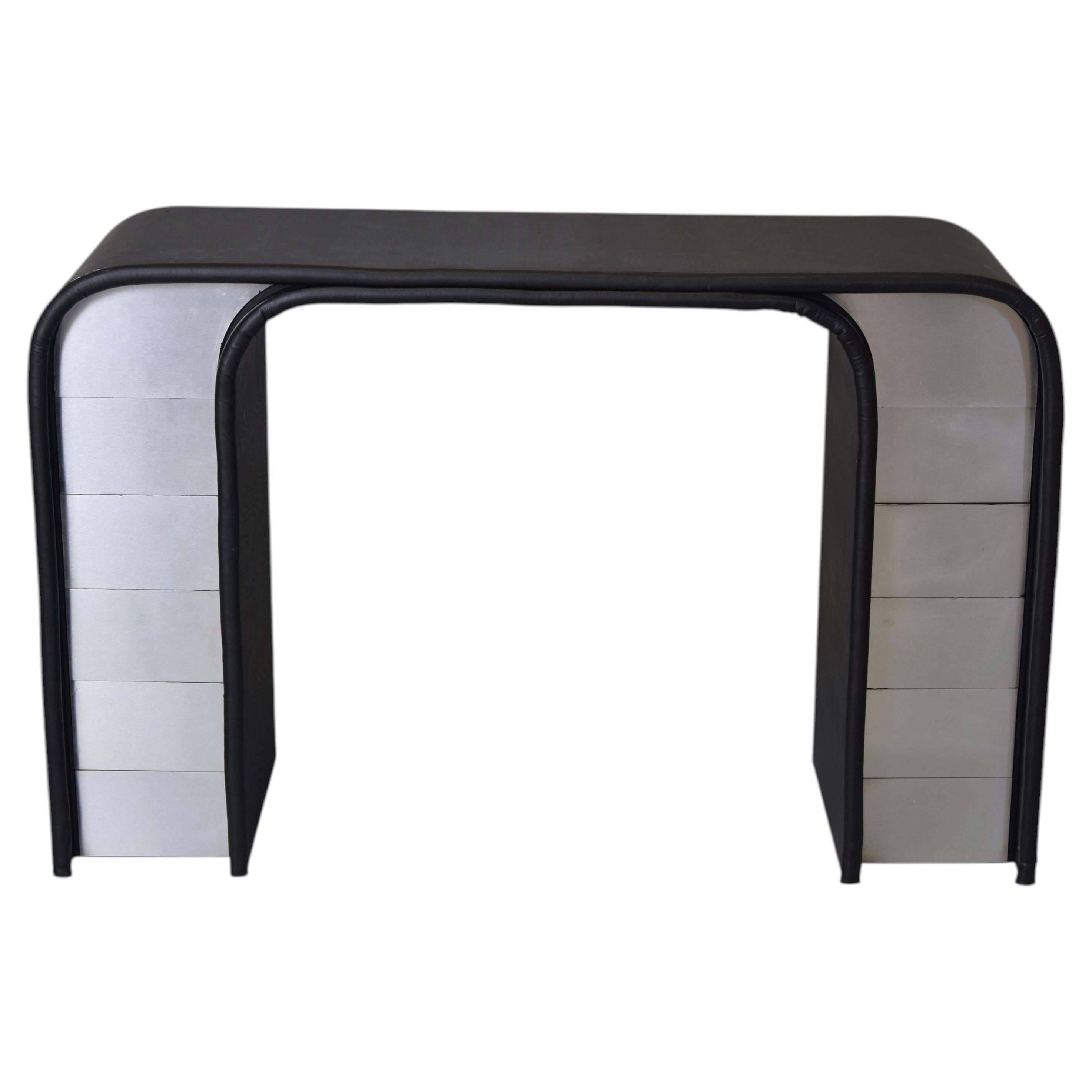 Postmodern Console Table Lacquered Nutwood & Aluminum Italy 1983