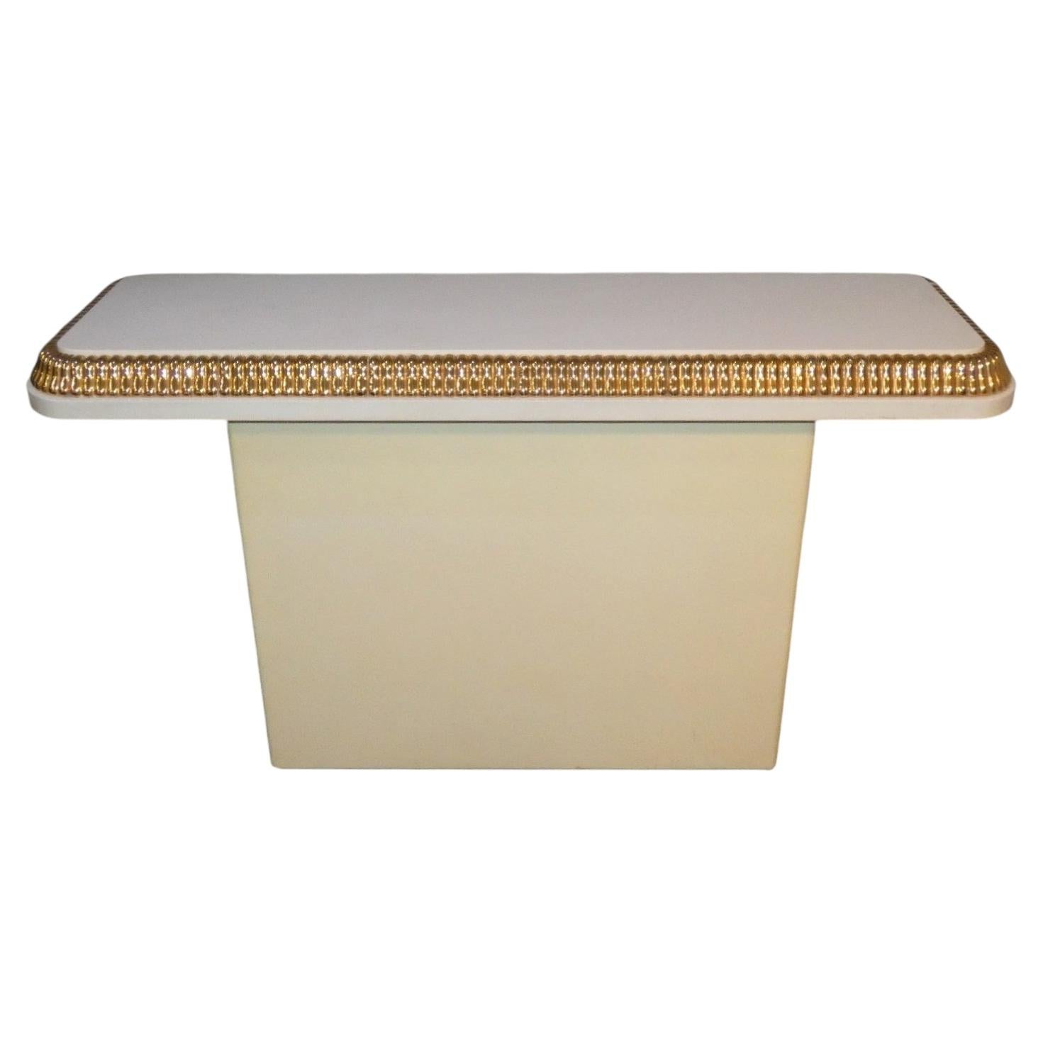 Regency console table with ivory and gold finish, France, 1970s For Sale
