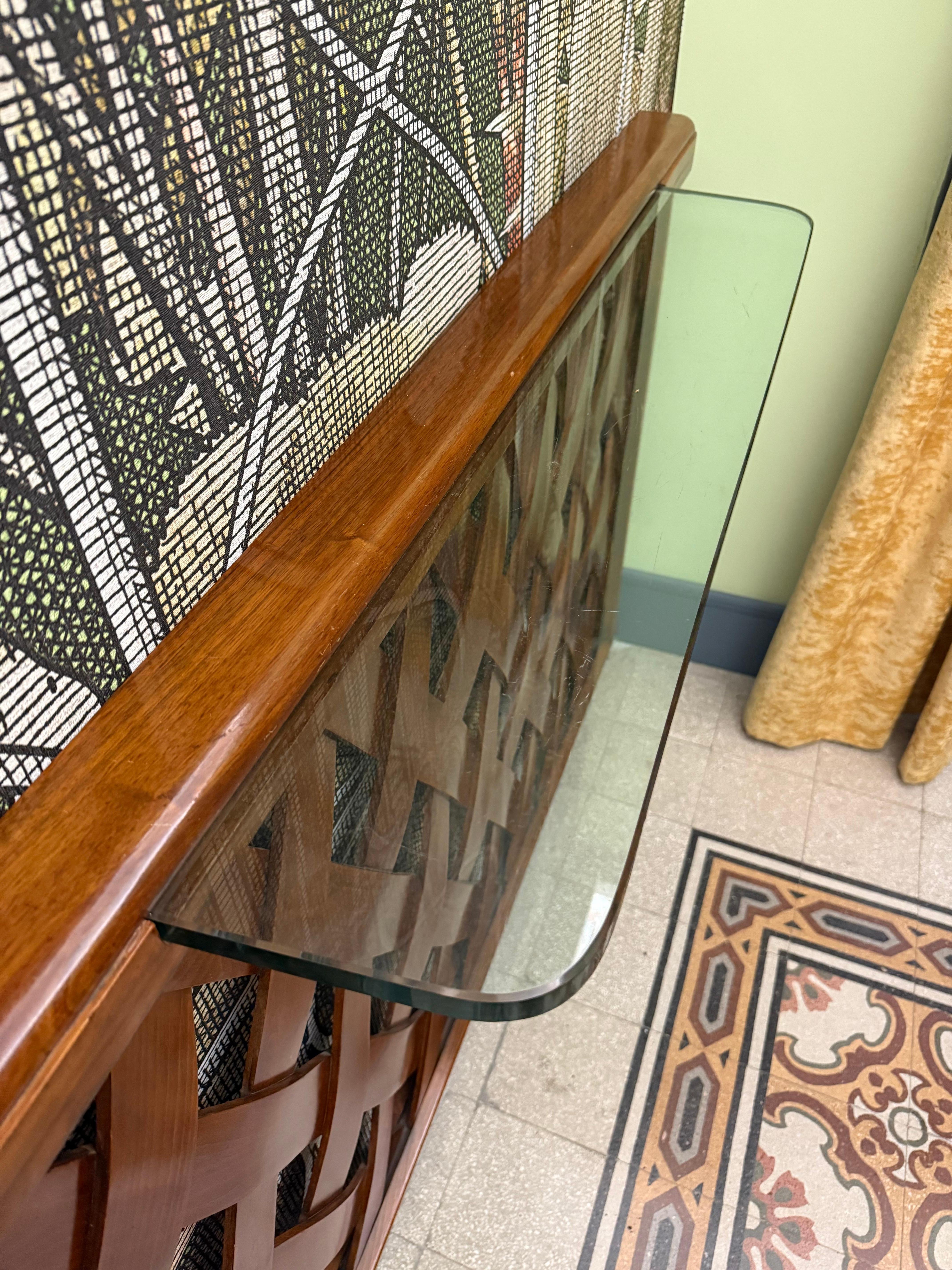 Mid-Century Modern Consolle Rettangolare in Noce e cristallo Paolo Buffa Design Mid-century For Sale