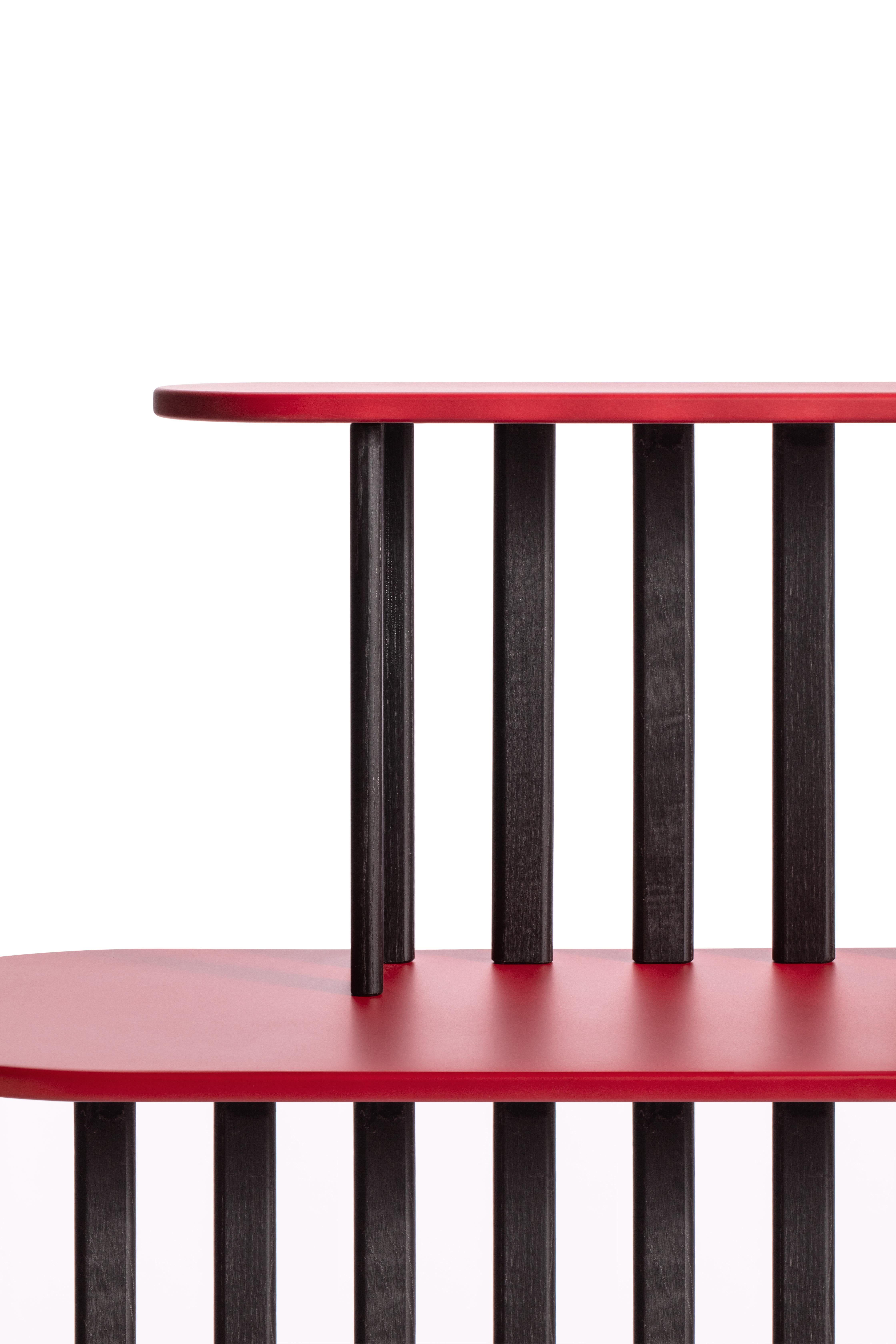 Lacquered Console table, writing desk, makeup top with wooden legs and MDF shelves For Sale