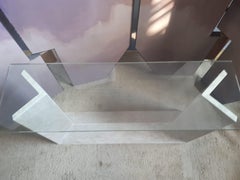 Consolle, Travertine, Glass Top, circa 1970, Italy