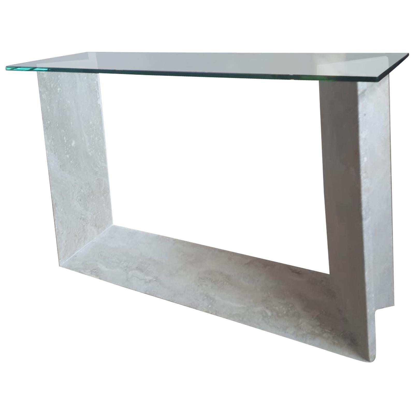 Consolle, Travertine, Glass Top, circa 1970, Italy For Sale