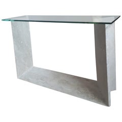 Consolle, Travertine, Glass Top, circa 1970, Italy