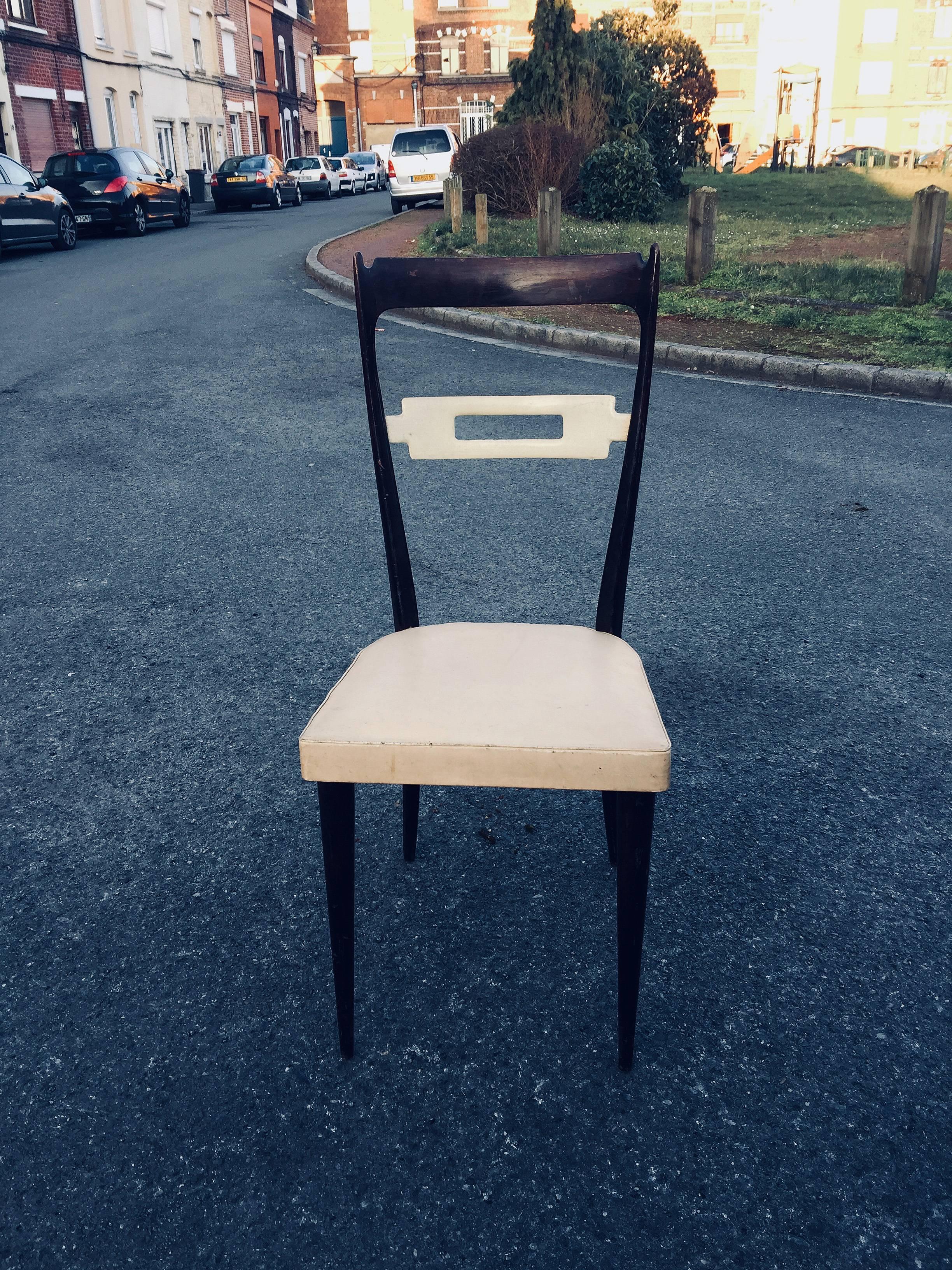 Mid-Century Modern Consorzio Sedie Friuli, Set of Four Chairs in Lacquered and Tinted Beech For Sale