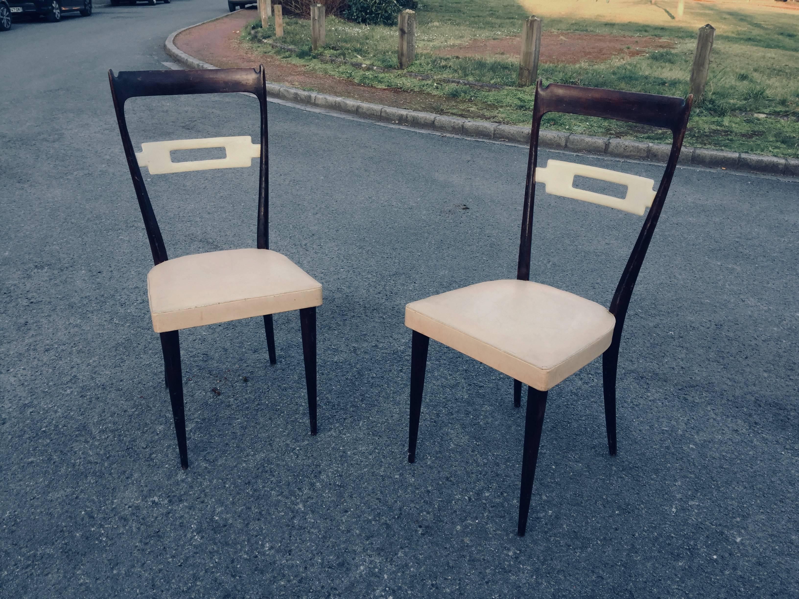Italian Consorzio Sedie Friuli, Set of Four Chairs in Lacquered and Tinted Beech For Sale
