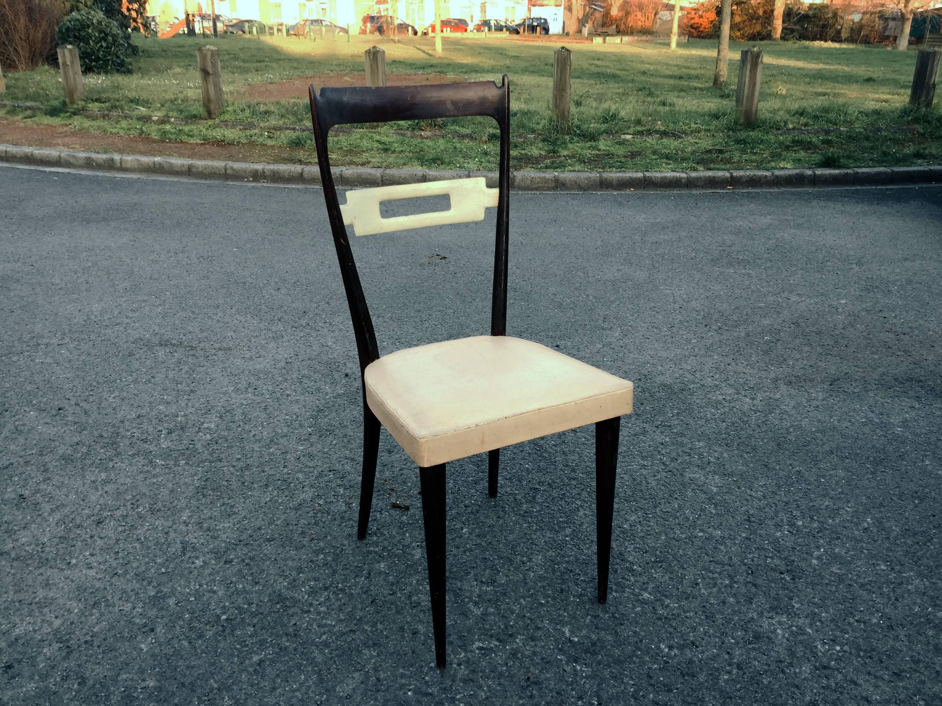 Mid-20th Century Consorzio Sedie Friuli, Set of Four Chairs in Lacquered and Tinted Beech For Sale