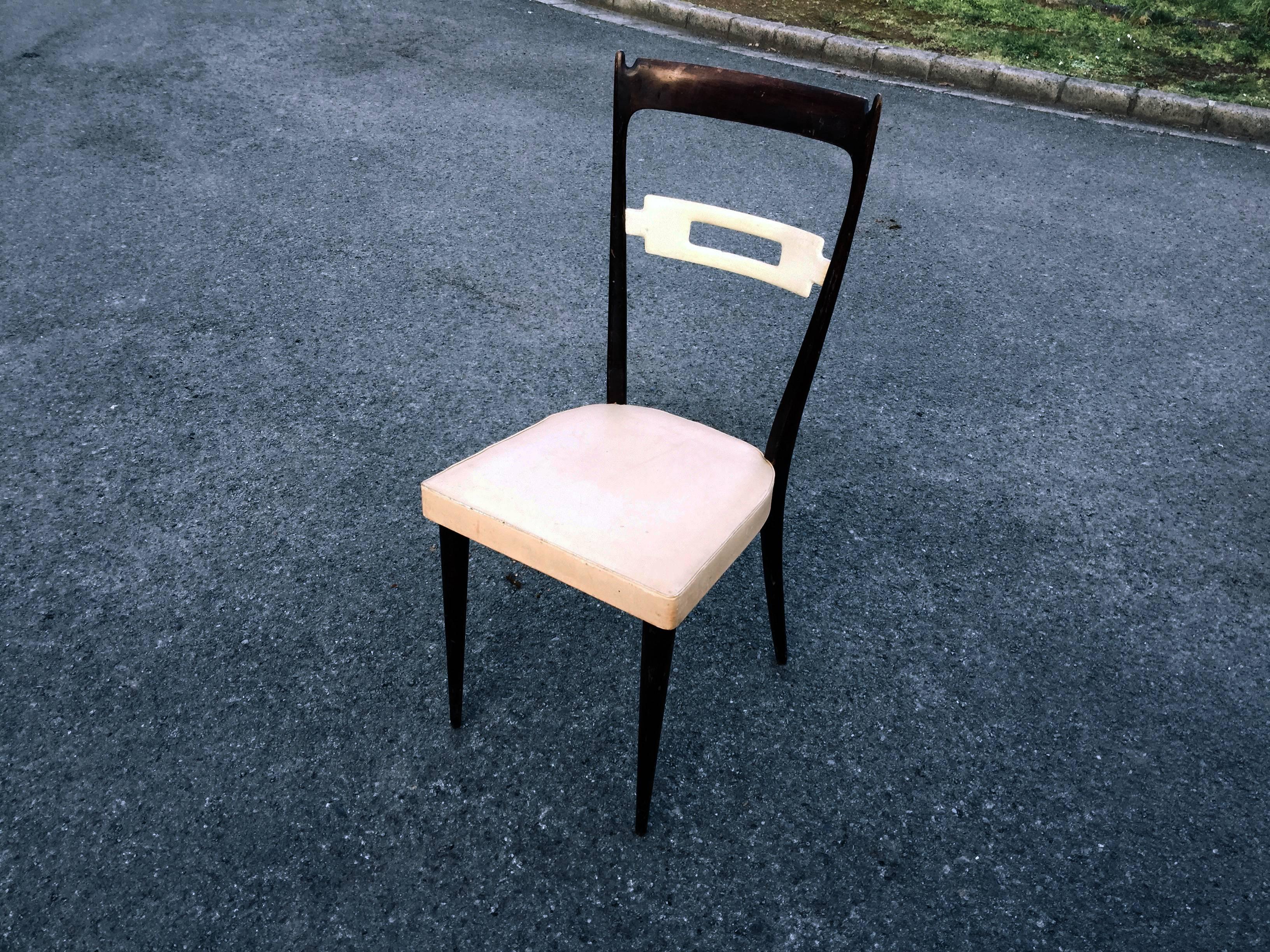 Consorzio Sedie Friuli, Set of Four Chairs in Lacquered and Tinted Beech For Sale 1