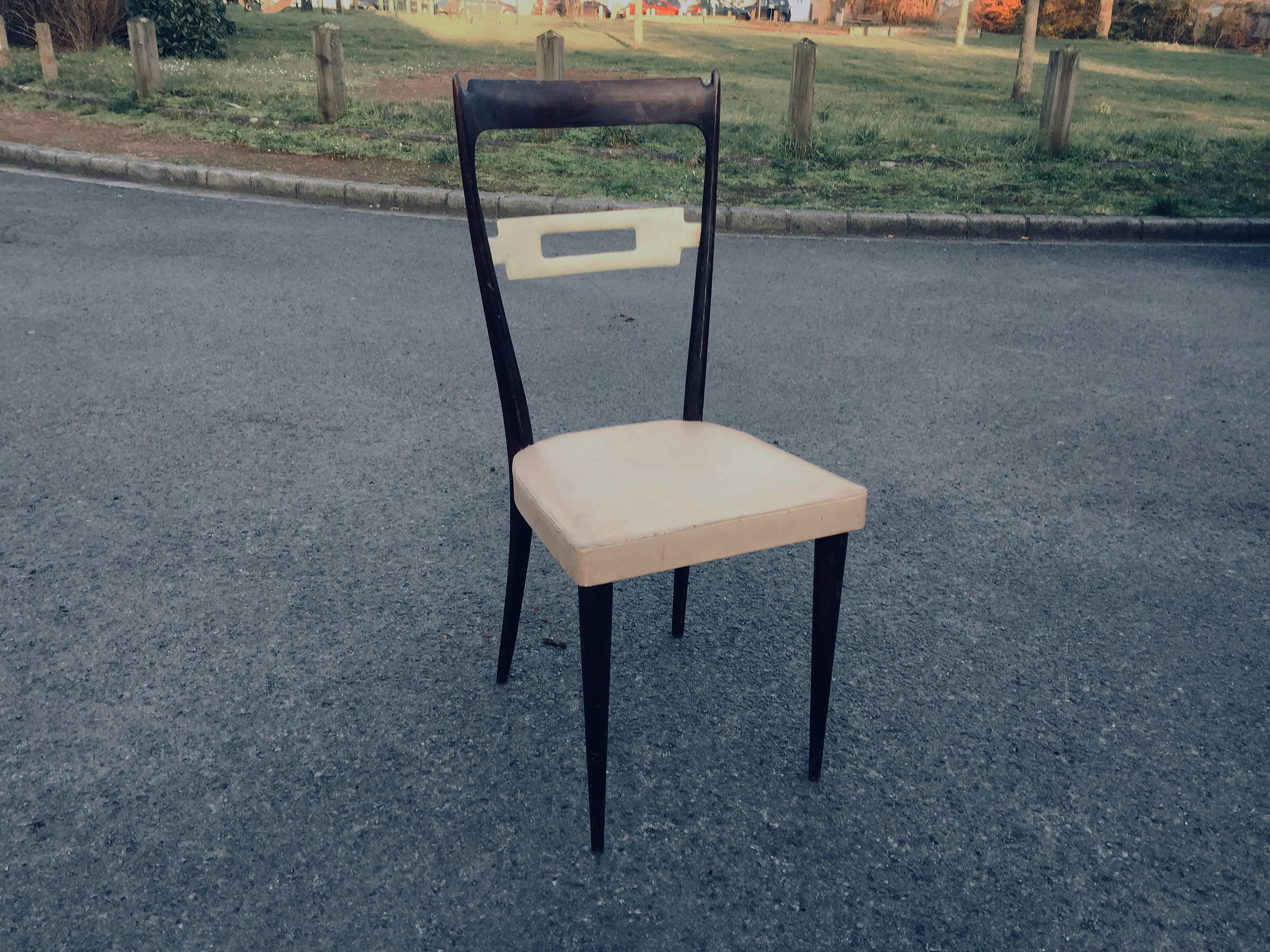 Consorzio Sedie Friuli, Set of Four Chairs in Lacquered and Tinted Beech For Sale 2
