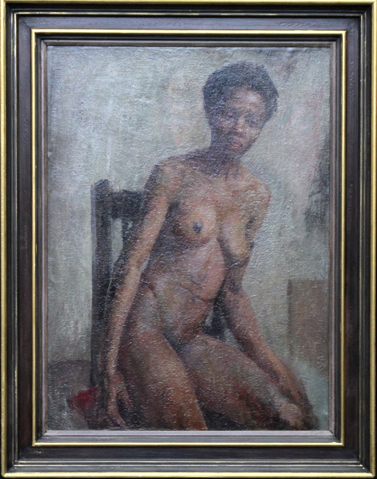 Nude - British Impressionist art 50s oil painting black nude woman female artist For Sale 7