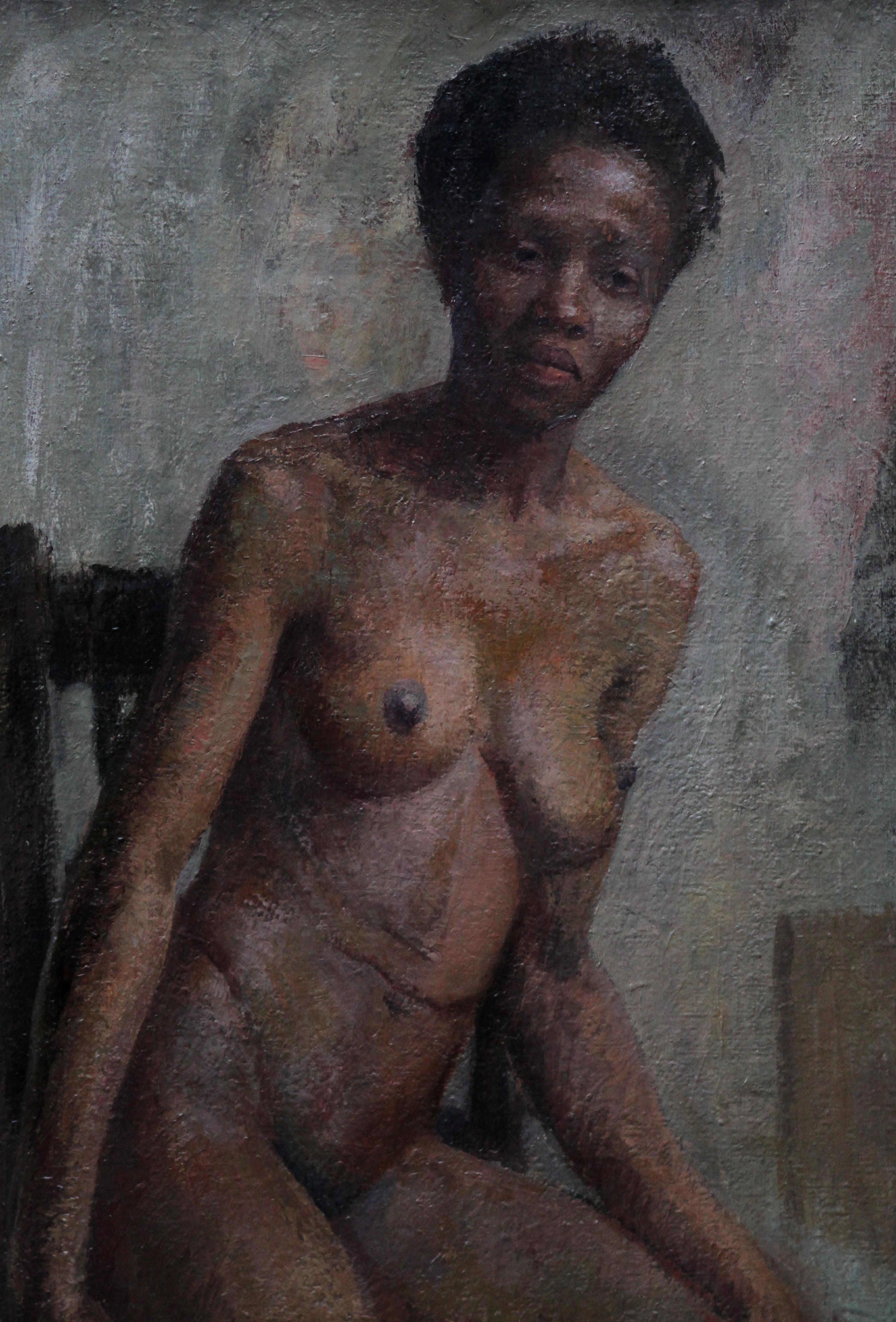 Nude - British Impressionist art 50s oil painting black nude woman female artist - Painting by Constance Anne Parker