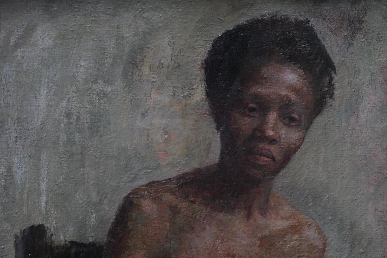 Nude - British Impressionist art 50s oil painting black nude woman female artist For Sale 1