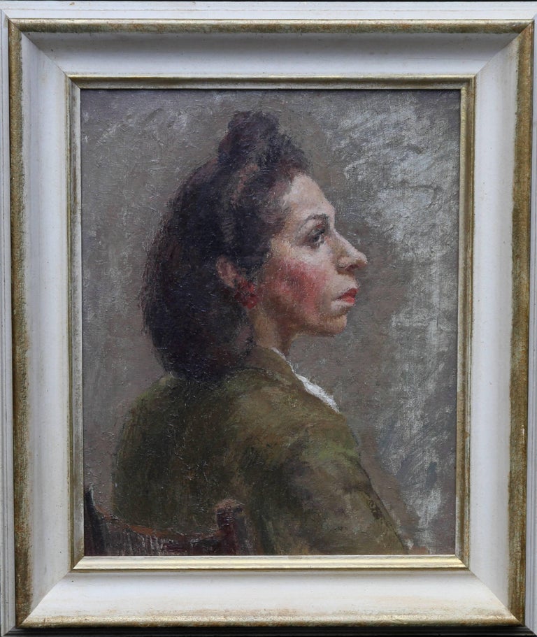 Constance Anne Parker Portrait Painting - Portrait of a Lady - British 50's art oil painting woman in green female artist