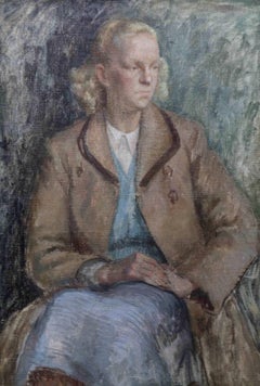 Portrait of a lady  - British 50's Post Impressionist oil painting blonde woman