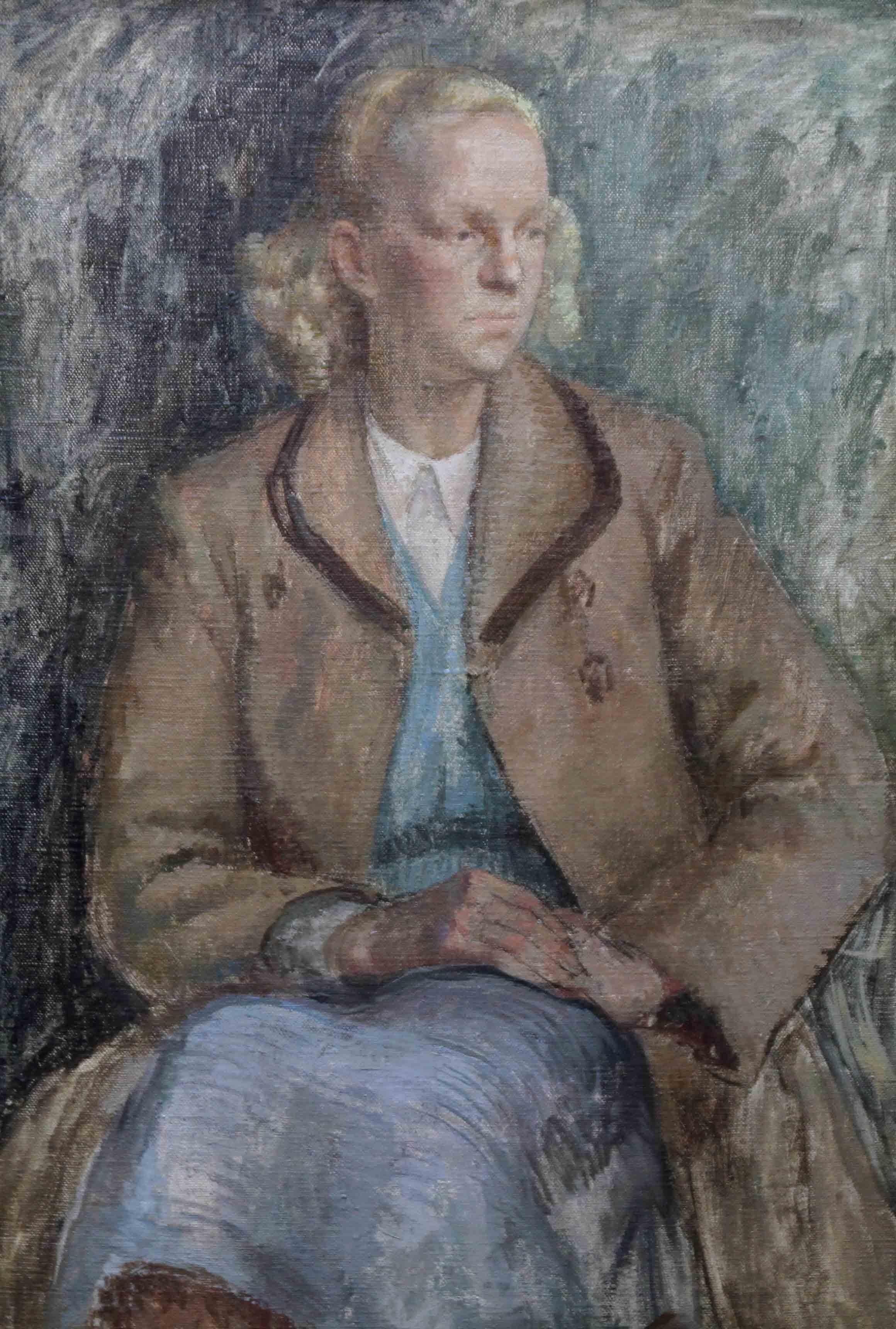 Ritratto di una signora  - Quadro ad olio post impressionista britannico degli anni 50, donna bionda - Painting Realismo di Constance Anne Parker