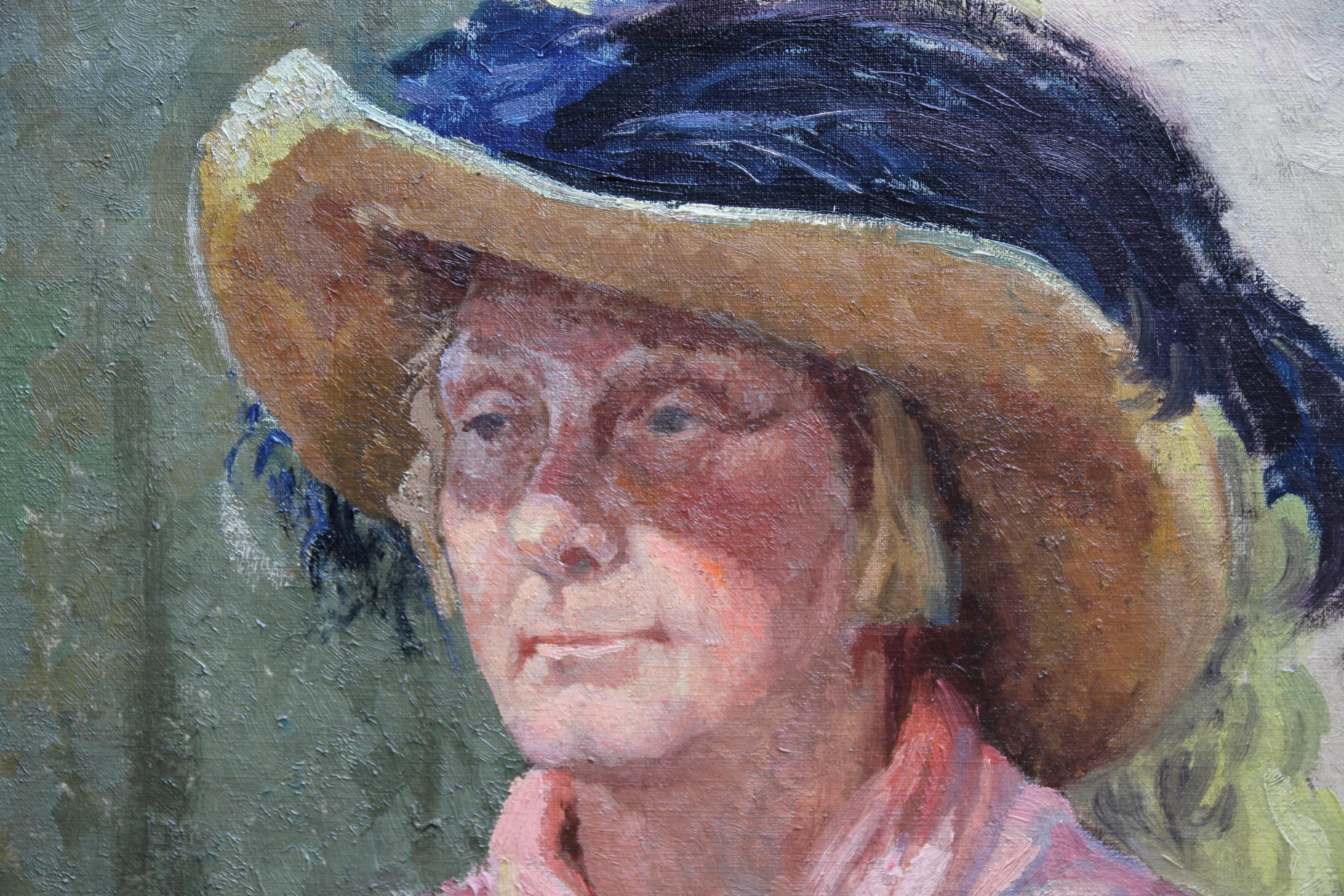 A super circa 1955 British portrait oil painting of a woman in a hat. (verso another portrait).  A very evocative period portrait of a woman painted by British listed female artist Constance Anne Parker. A highly regarded artist the style is very