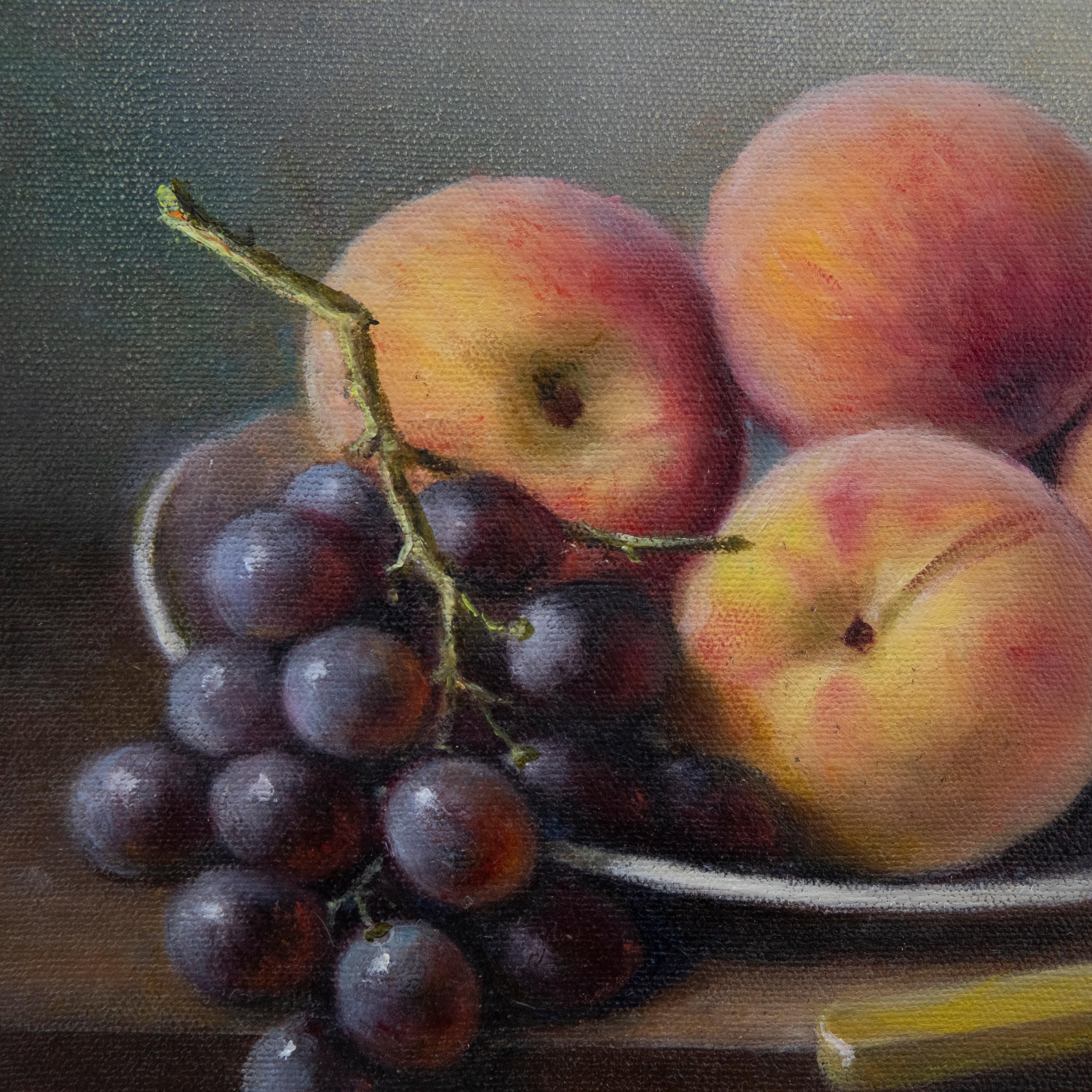 Constance Cooper SWA FRSA (1905-1998) - Huile encadrée, Nature morte aux fruits et au vin 3