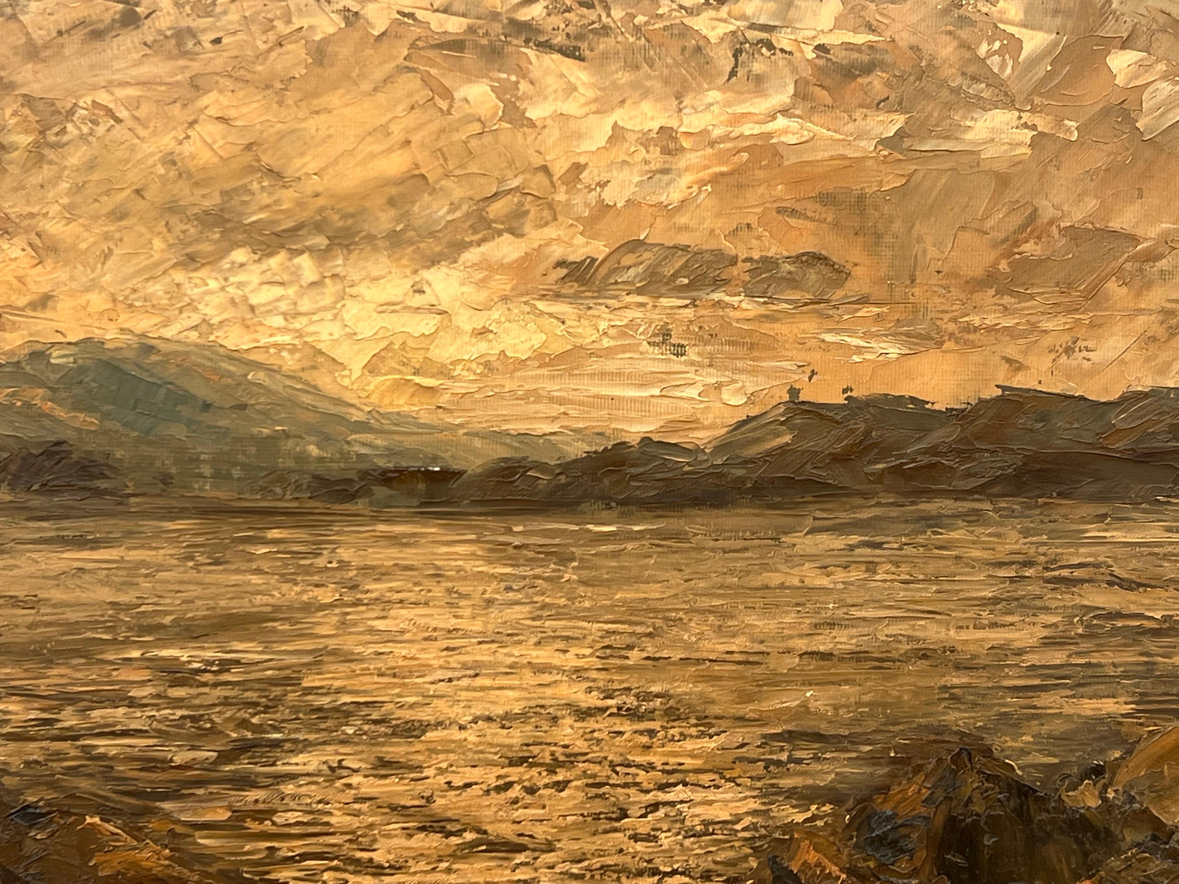 Paysage de mer atmosphérique Coucher de soleil Peinture à l'huile à l'empâtement par un artiste du 20e siècle en vente 6