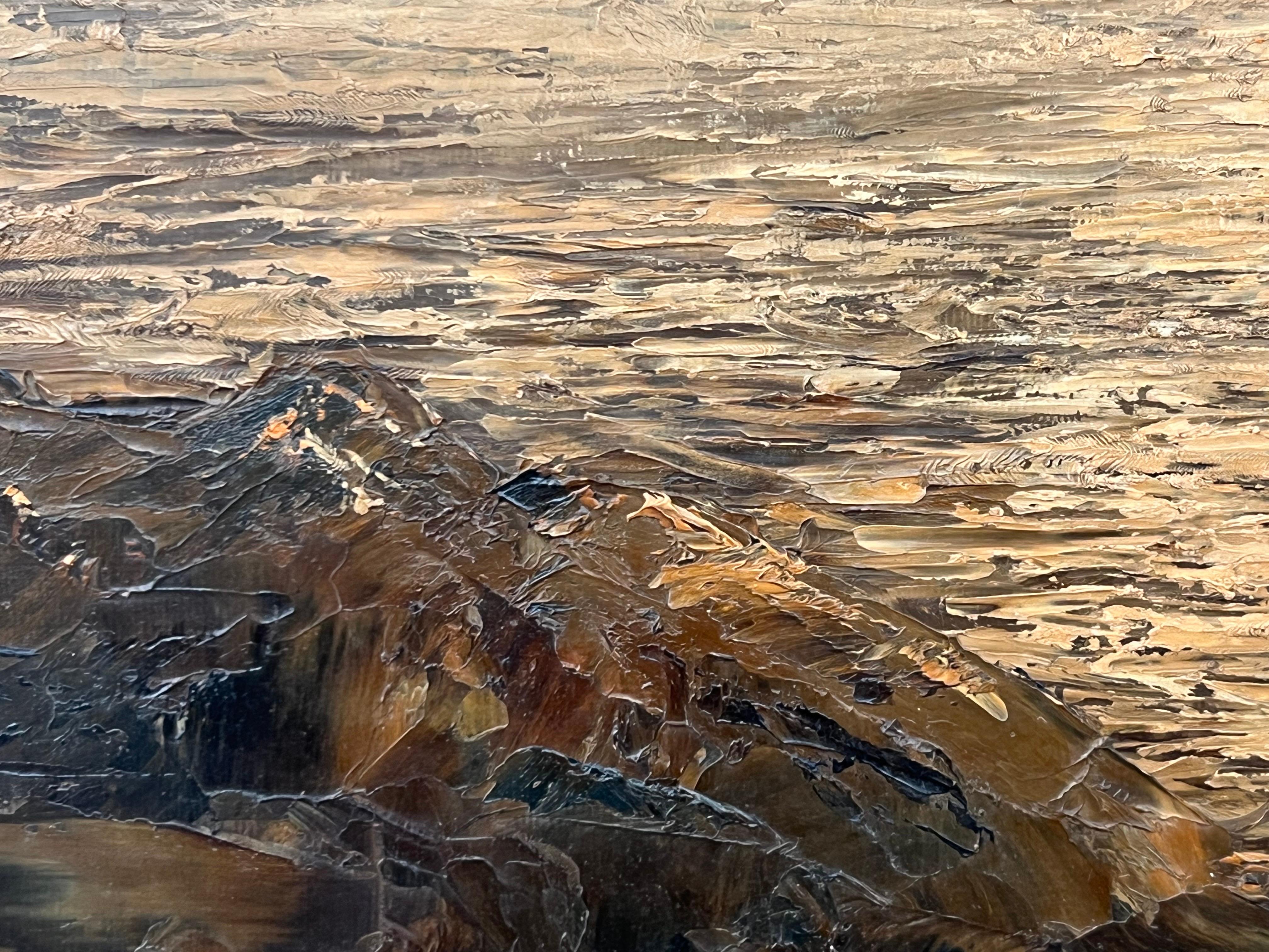Paysage de mer atmosphérique Coucher de soleil Peinture à l'huile à l'empâtement par un artiste du 20e siècle en vente 8