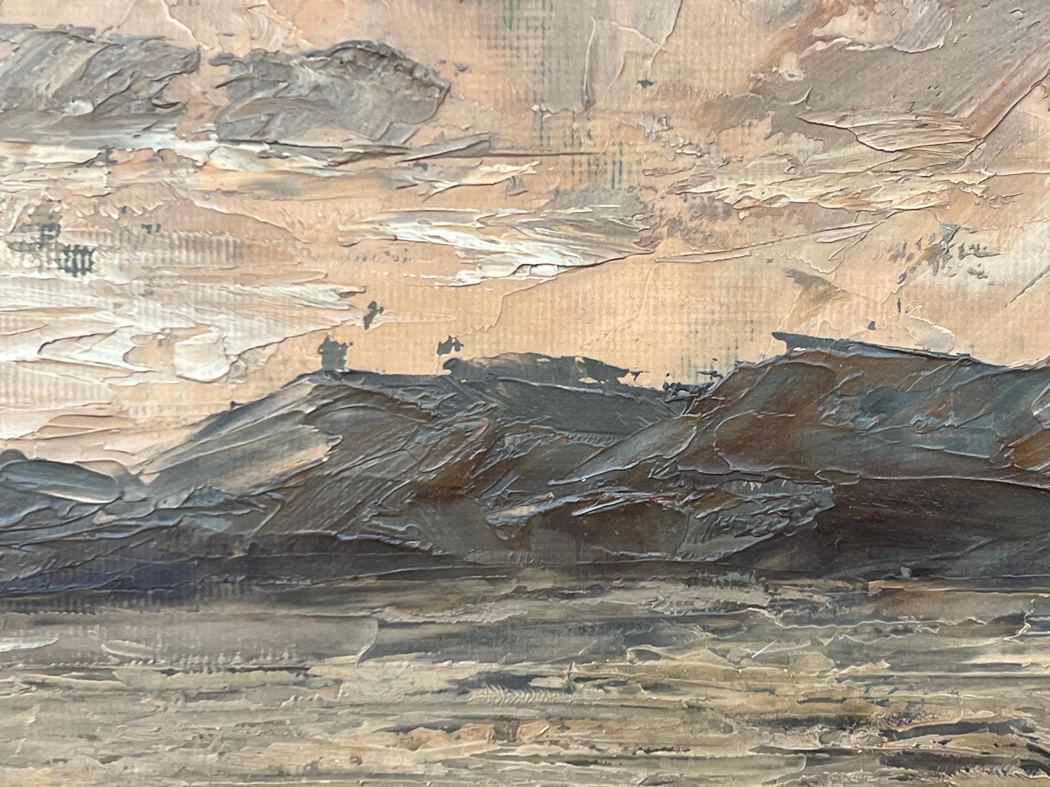 Paysage de mer atmosphérique Coucher de soleil Peinture à l'huile à l'empâtement par un artiste du 20e siècle en vente 9