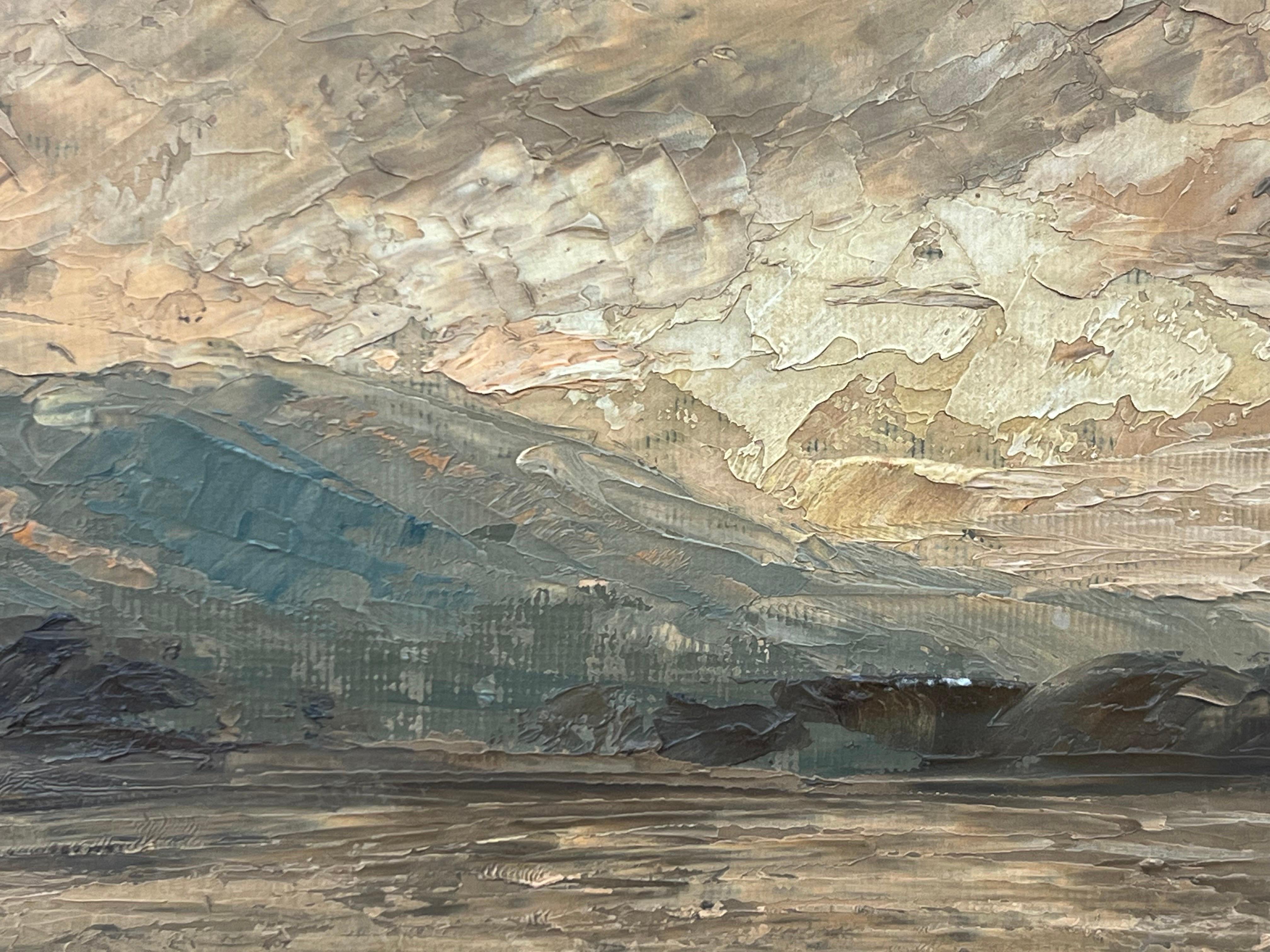 Paysage de mer atmosphérique Coucher de soleil Peinture à l'huile à l'empâtement par un artiste du 20e siècle en vente 12