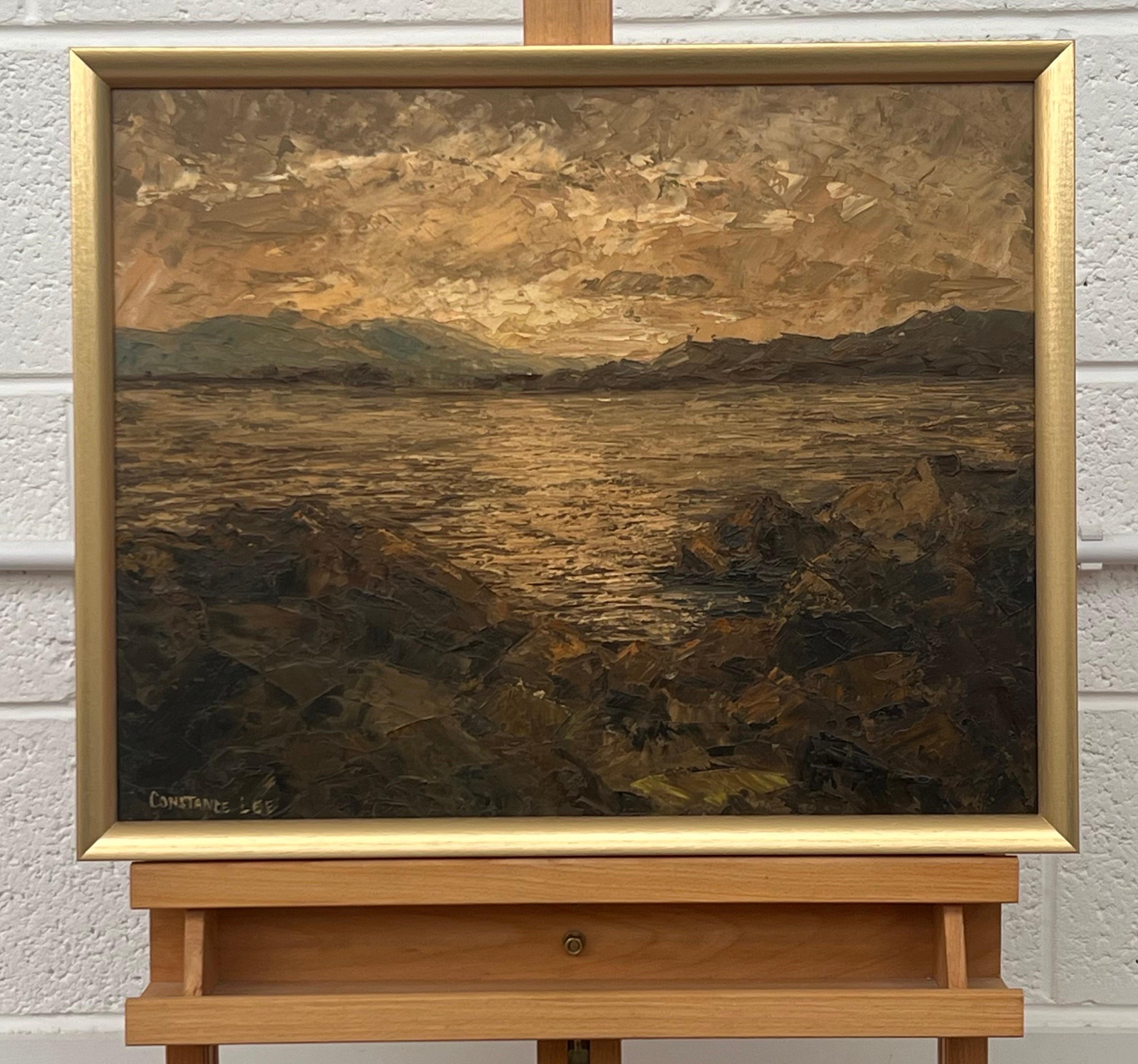 Paysage de mer atmosphérique Coucher de soleil Peinture à l'huile à l'empâtement par un artiste du 20e siècle - Impressionnisme Painting par Constance Lee