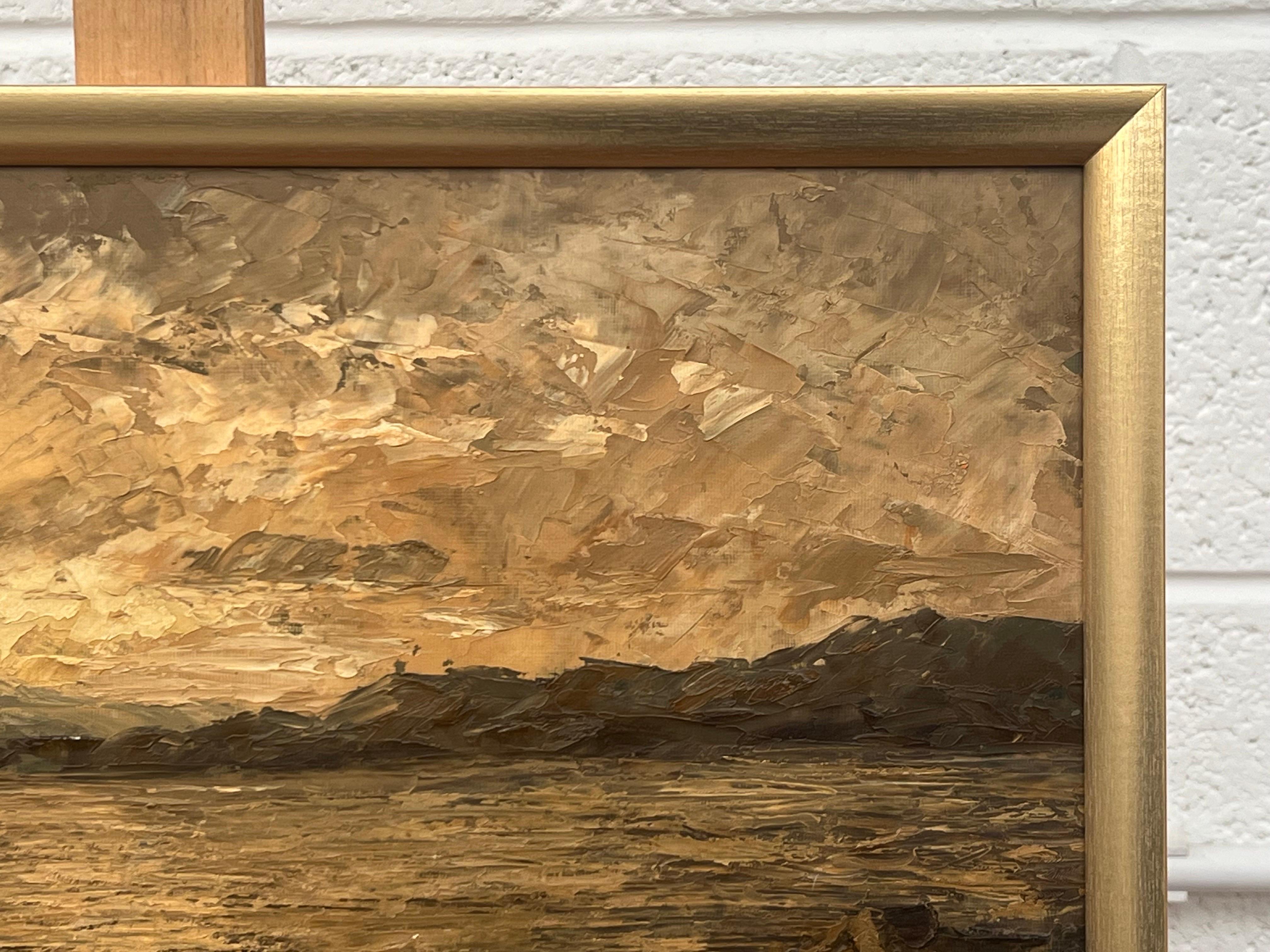 Paysage de mer atmosphérique Coucher de soleil Peinture à l'huile à l'empâtement par un artiste du 20e siècle en vente 4